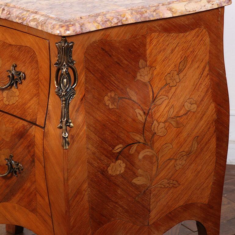 Inlaid Louis XV Style Marble-Top Commode 1