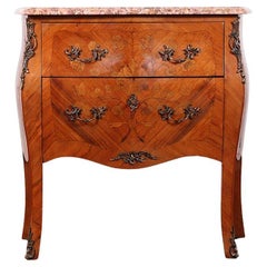 Inlaid Louis XV Style Marble-Top Commode