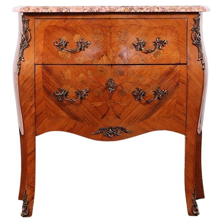 Inlaid Louis XV Style Marble-Top Commode For Sale at 1stDibs