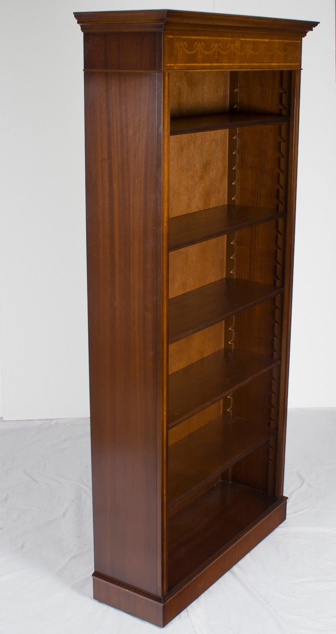 Inlaid Mahogany Adjustable Open Bookcase Bookshelf For Sale 1