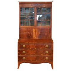 Inlaid Mahogany and Satinwood Secretary Bookcase