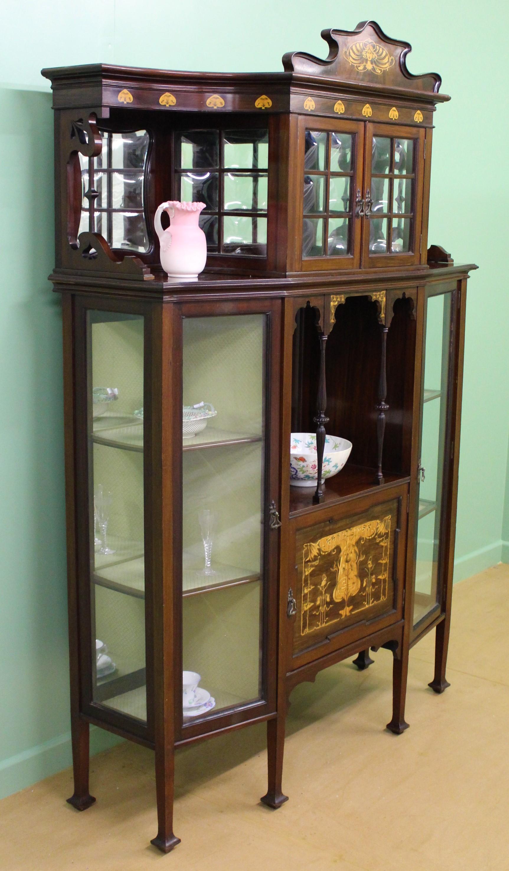Inlaid Mahogany Art Nouveau Display Cabinet For Sale 4