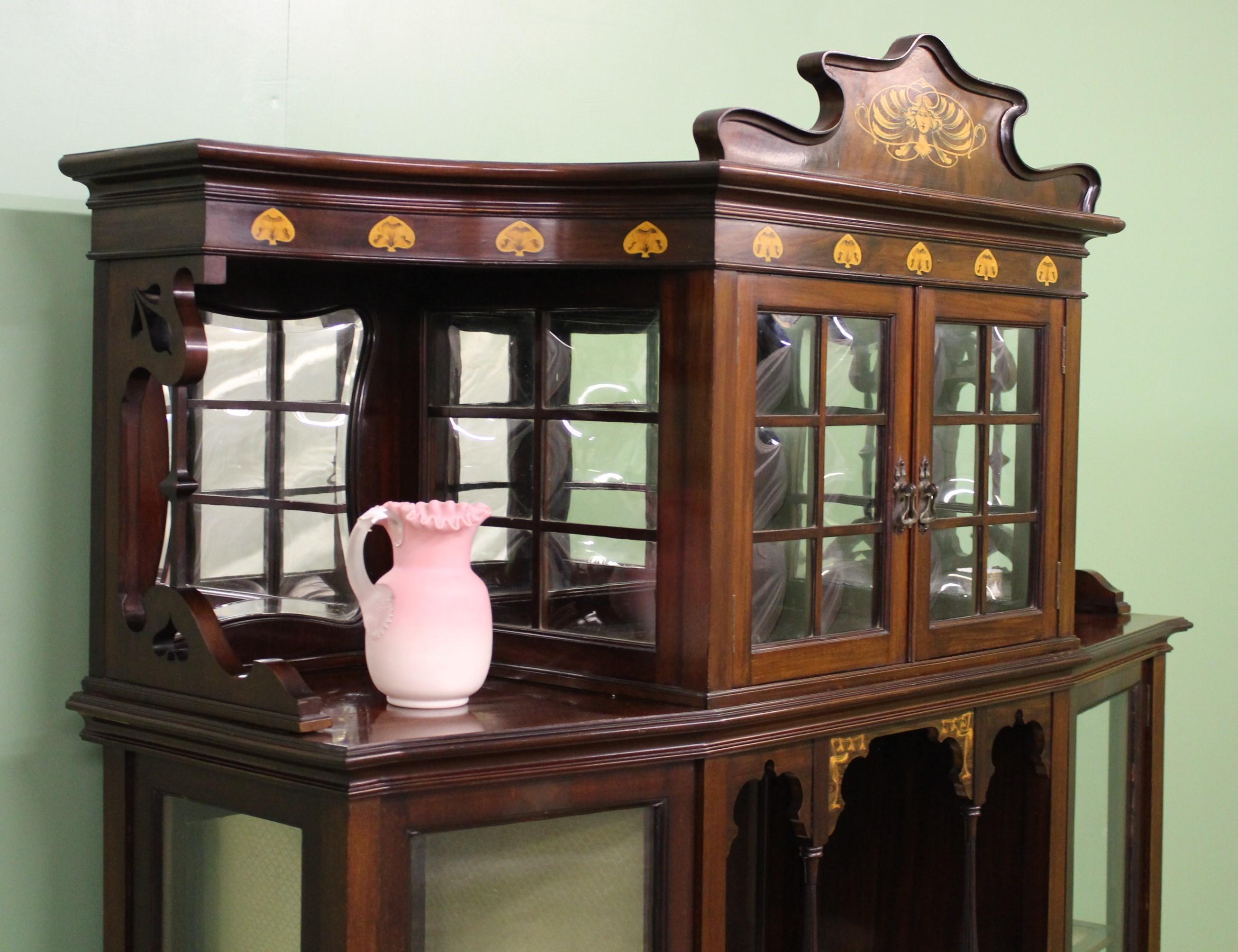 Inlaid Mahogany Art Nouveau Display Cabinet For Sale 5