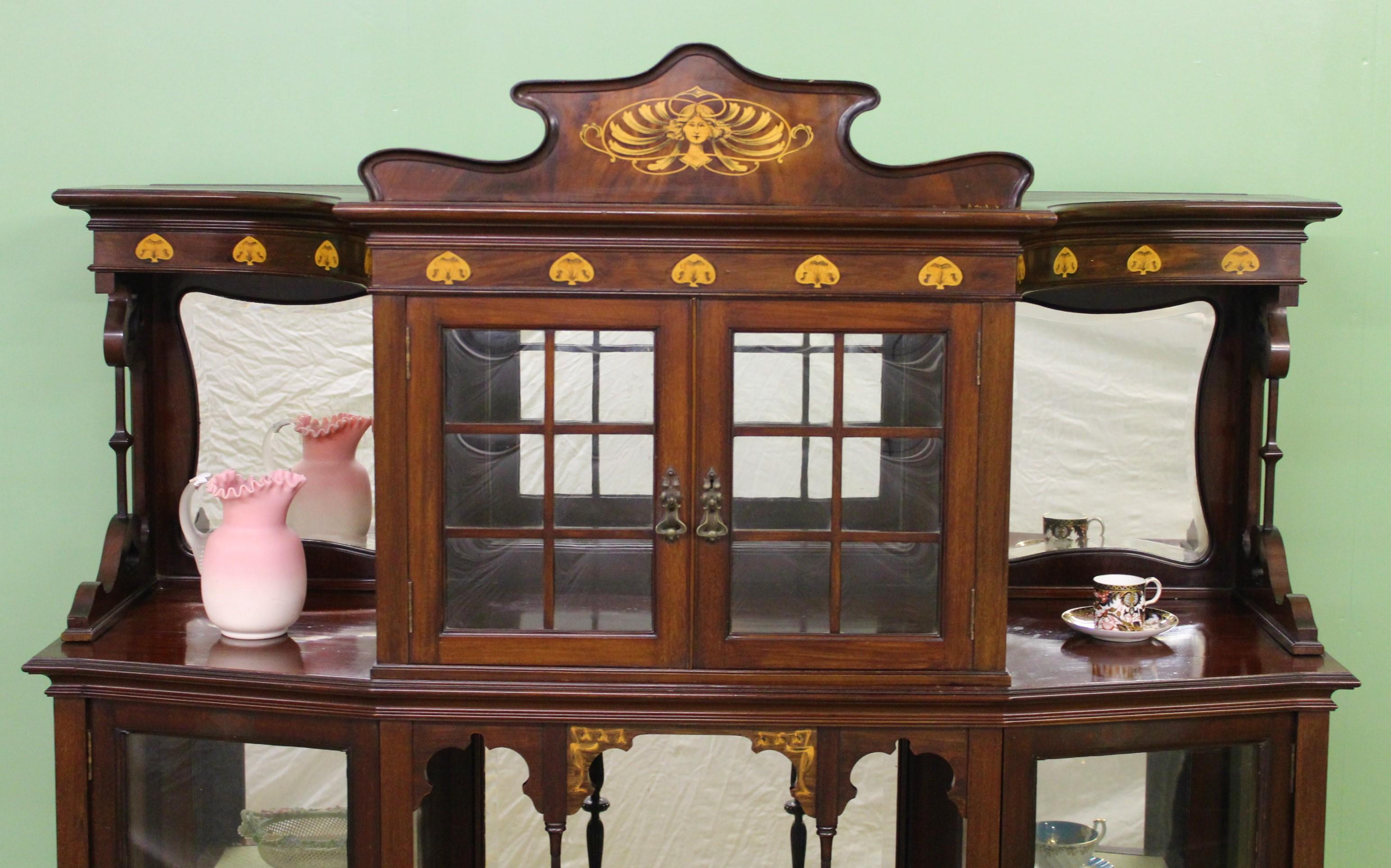 English Inlaid Mahogany Art Nouveau Display Cabinet For Sale