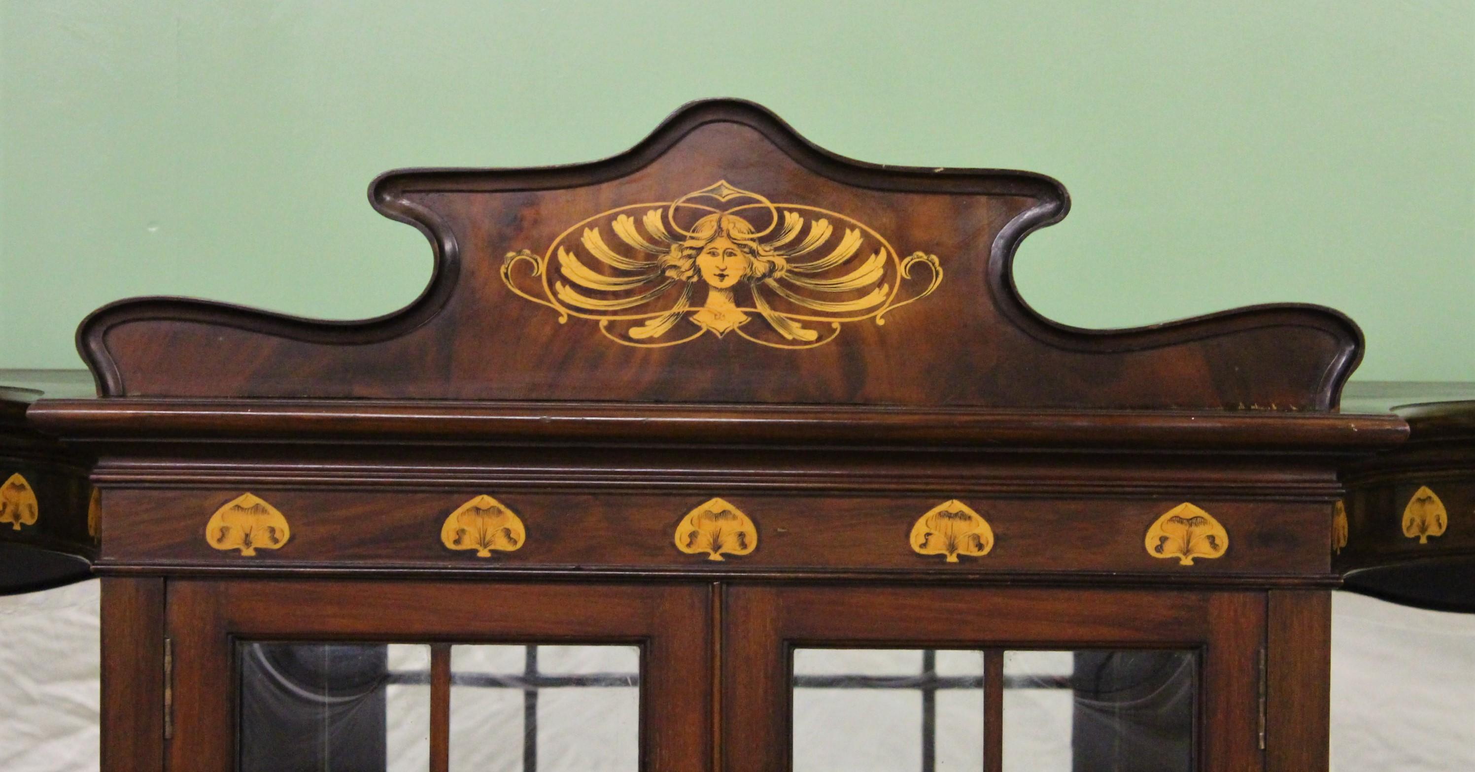 Inlay Inlaid Mahogany Art Nouveau Display Cabinet For Sale
