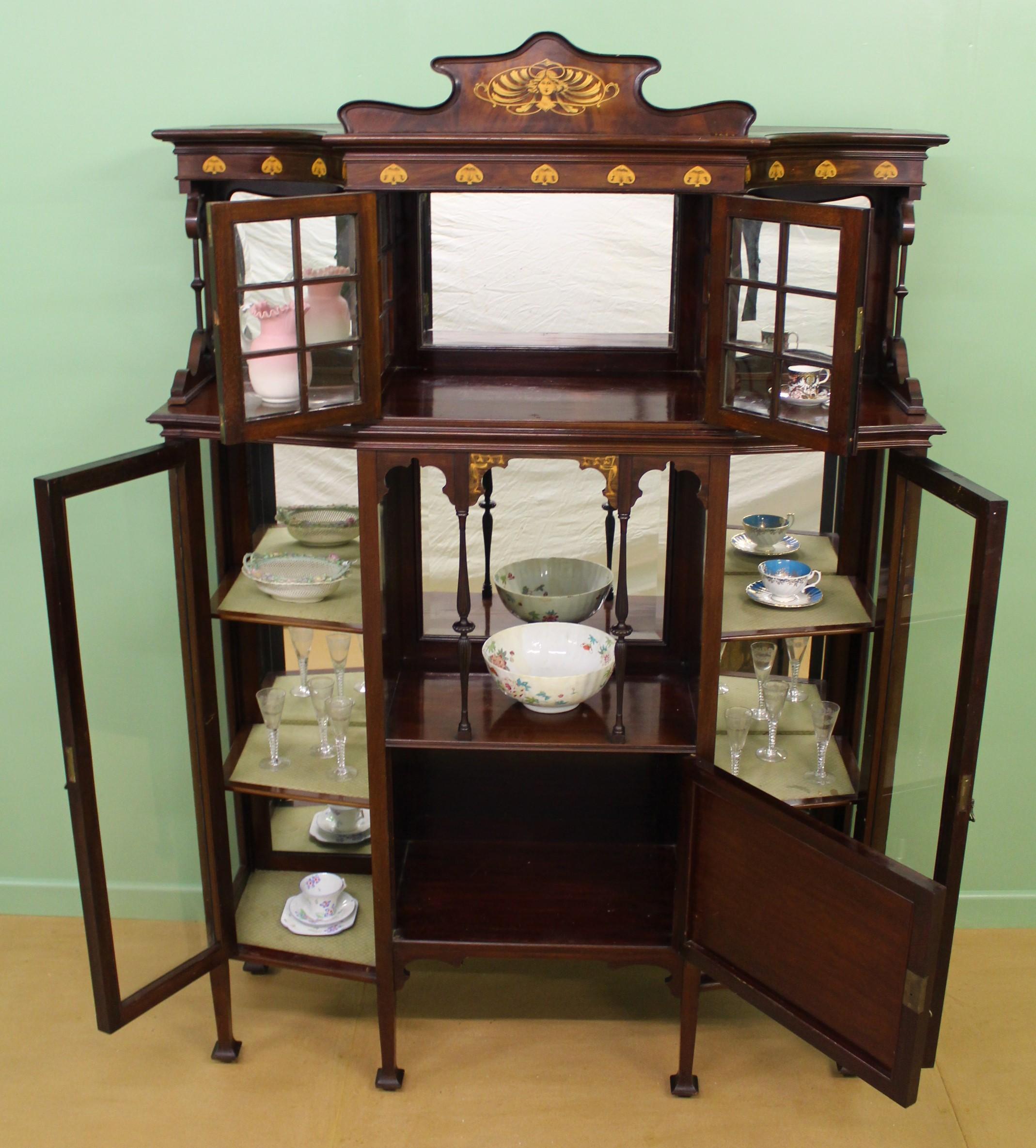 Inlaid Mahogany Art Nouveau Display Cabinet For Sale 1