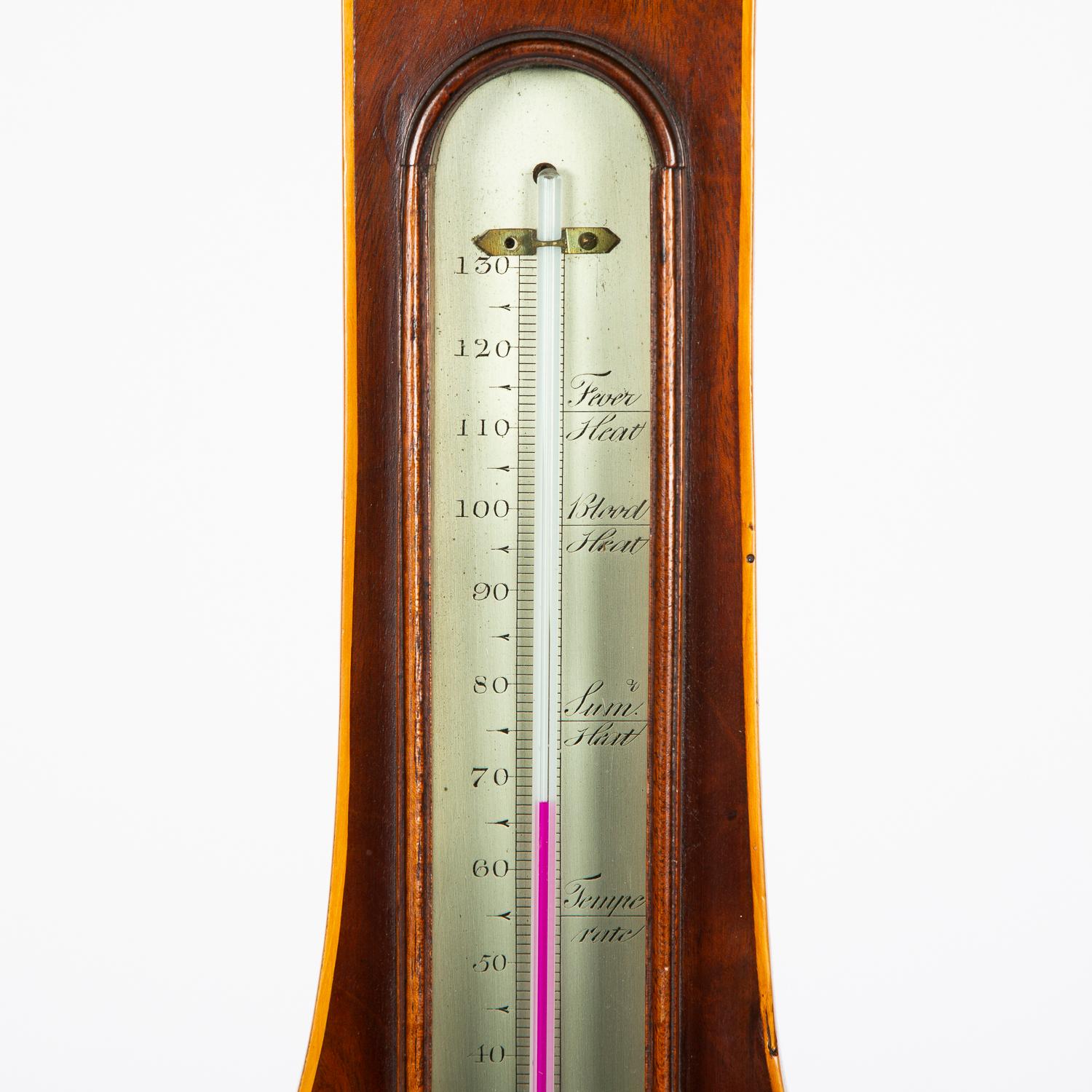 Inlaid Mahogany Barometer, with Silvered Dial, Signed Vecchio & Co For Sale 1