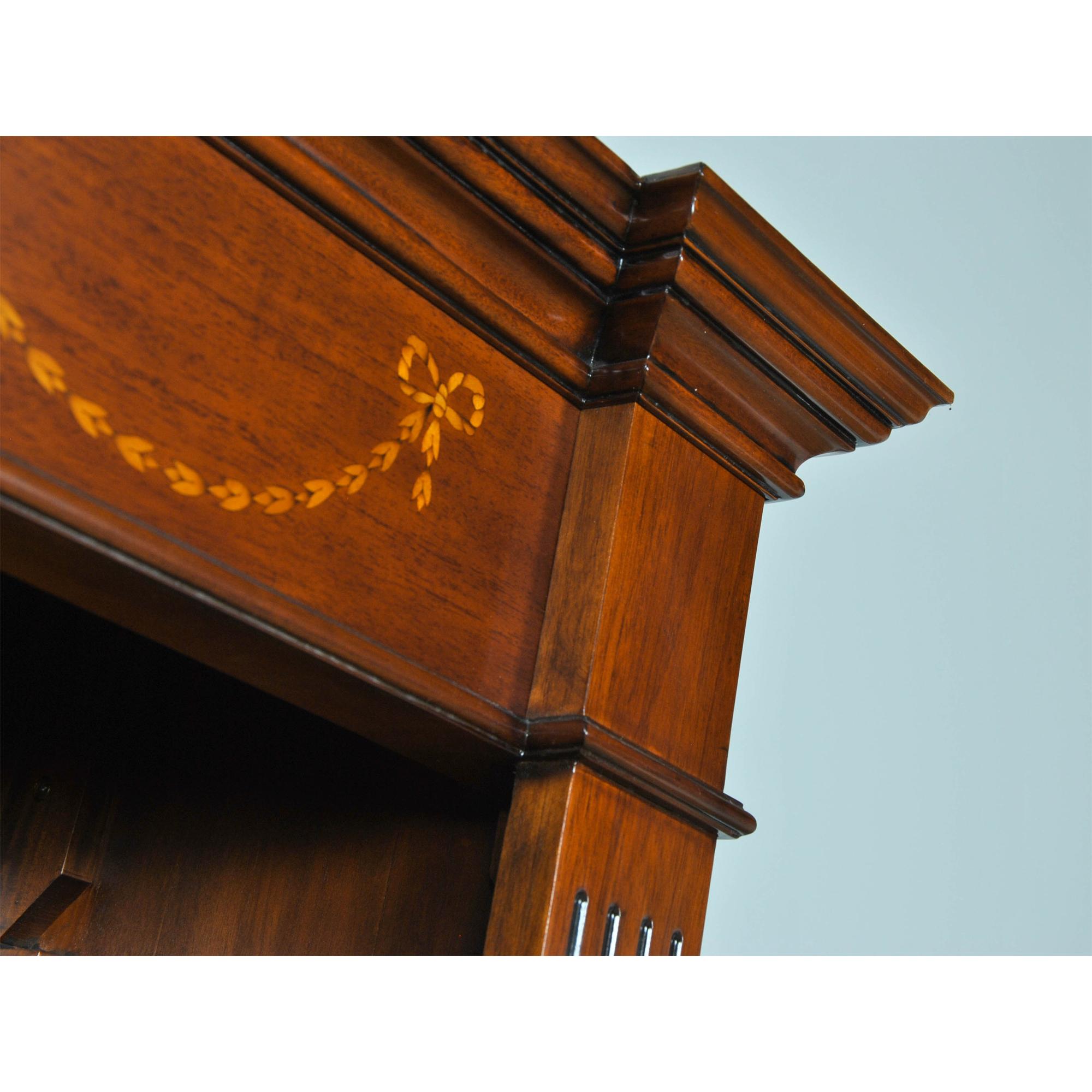 Hand-Carved Inlaid Mahogany Bookcase For Sale