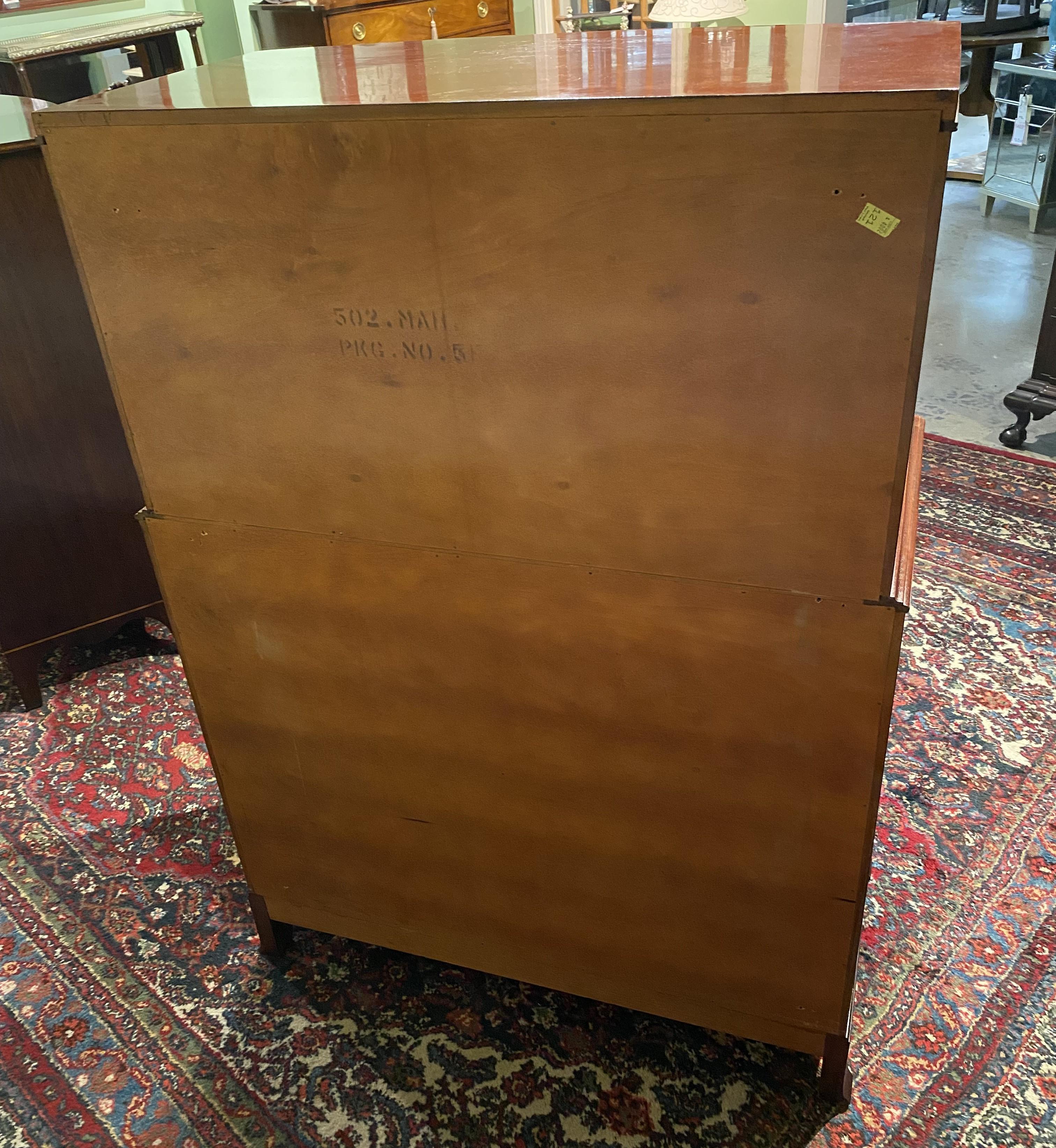 Inlaid Mahogany Bow Front Tall Chest of Drawers with Oval Brass Shell Pulls 5