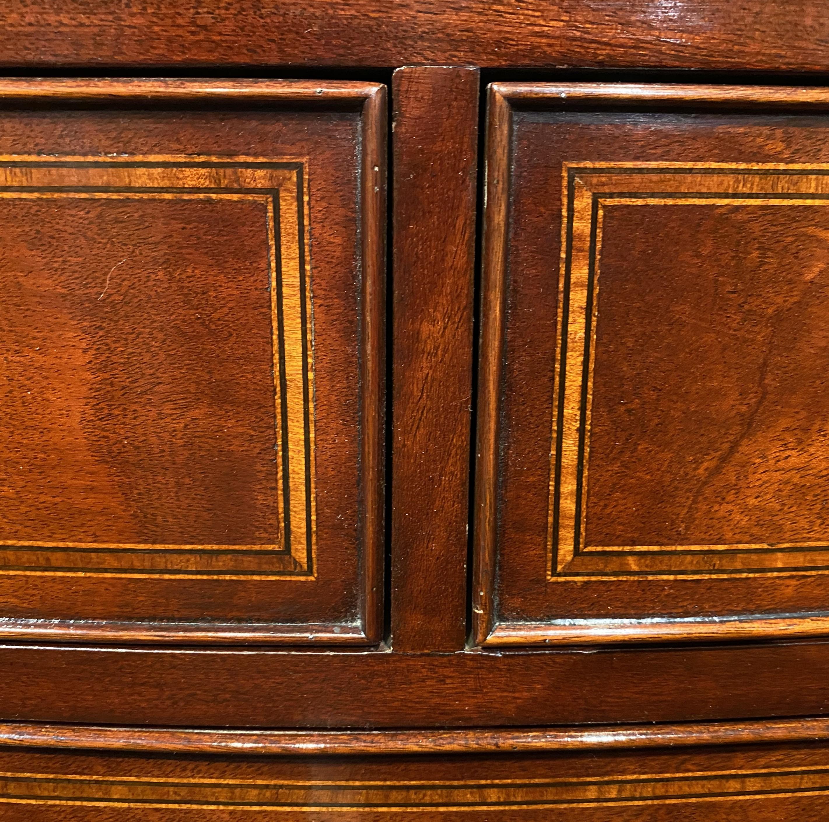 Inlaid Mahogany Bow Front Tall Chest of Drawers with Oval Brass Shell Pulls 6