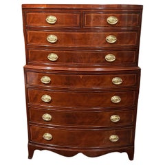 Inlaid Mahogany Bow Front Tall Chest of Drawers with Oval Brass Shell Pulls