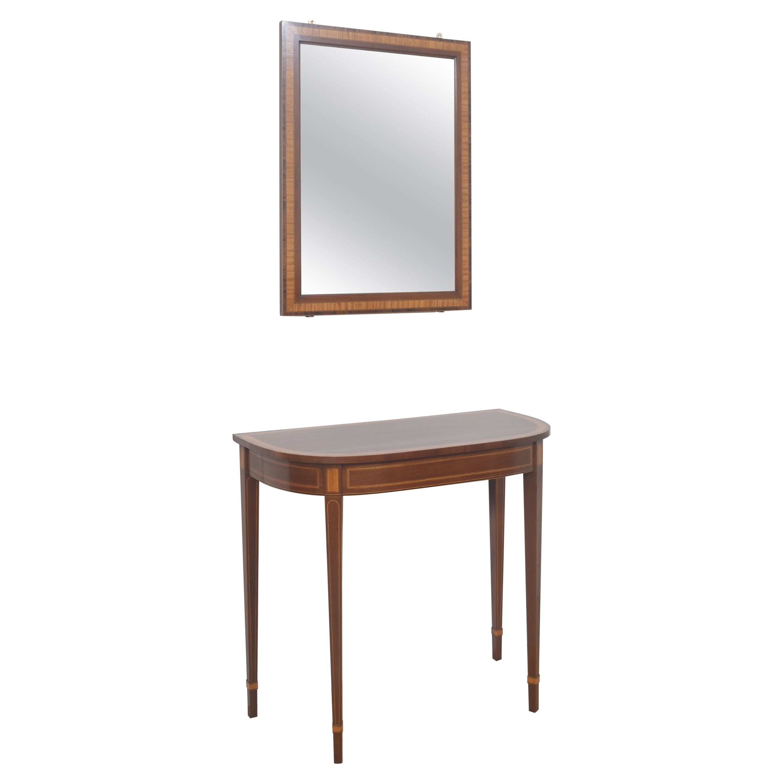 Inlaid Mahogany Console Table with Matching Wall Mirror For Sale