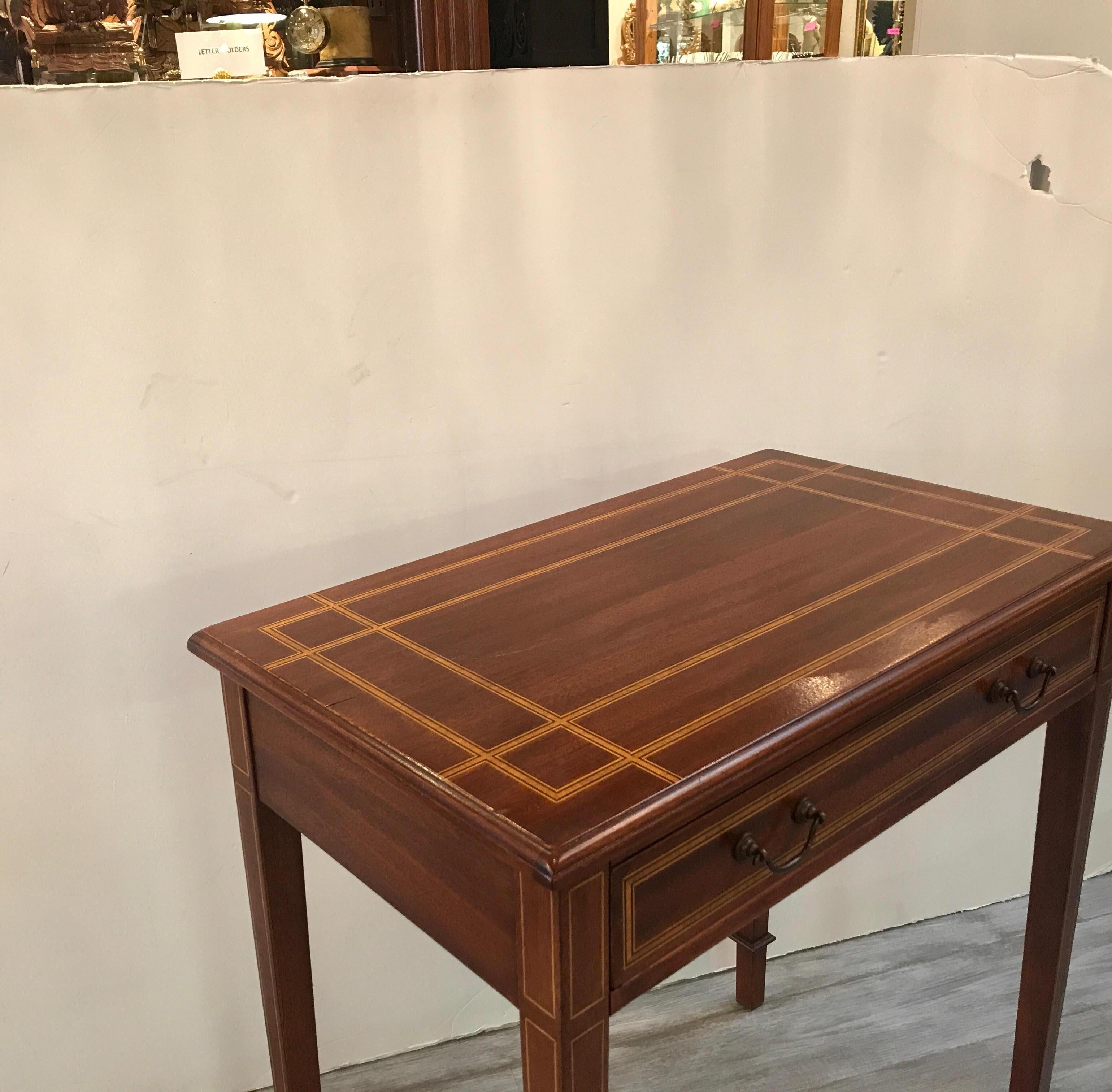 Inlaid Mahogany Diminutive Writing Table Console In Good Condition In Lambertville, NJ