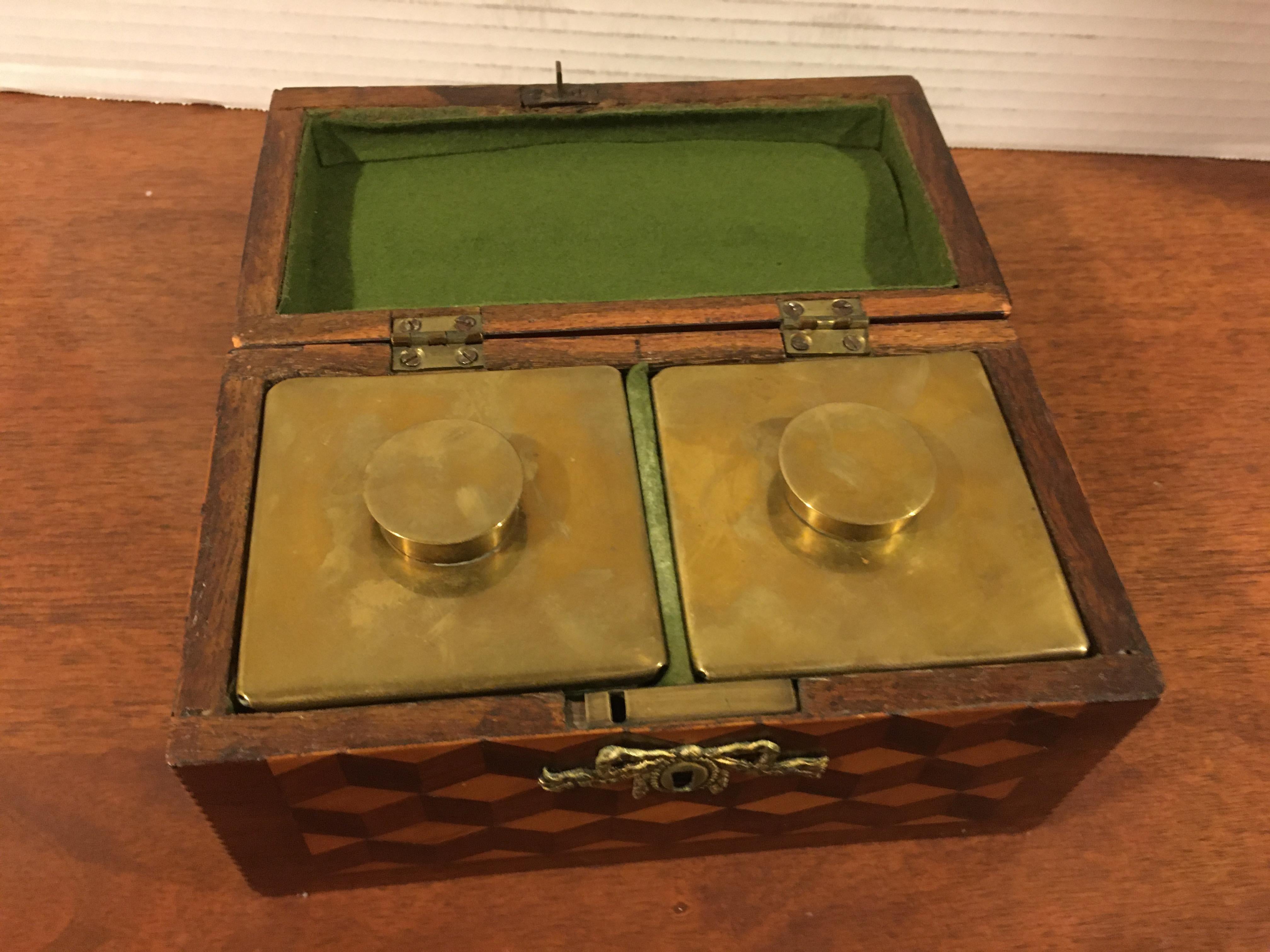 Brass Inlaid Mahogany Dome Tea Caddy