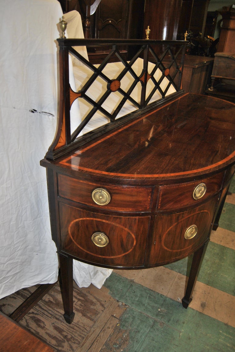 Inlaid Mahogany English Bow Front Sheraton Sideboard For Sale at 1stDibs