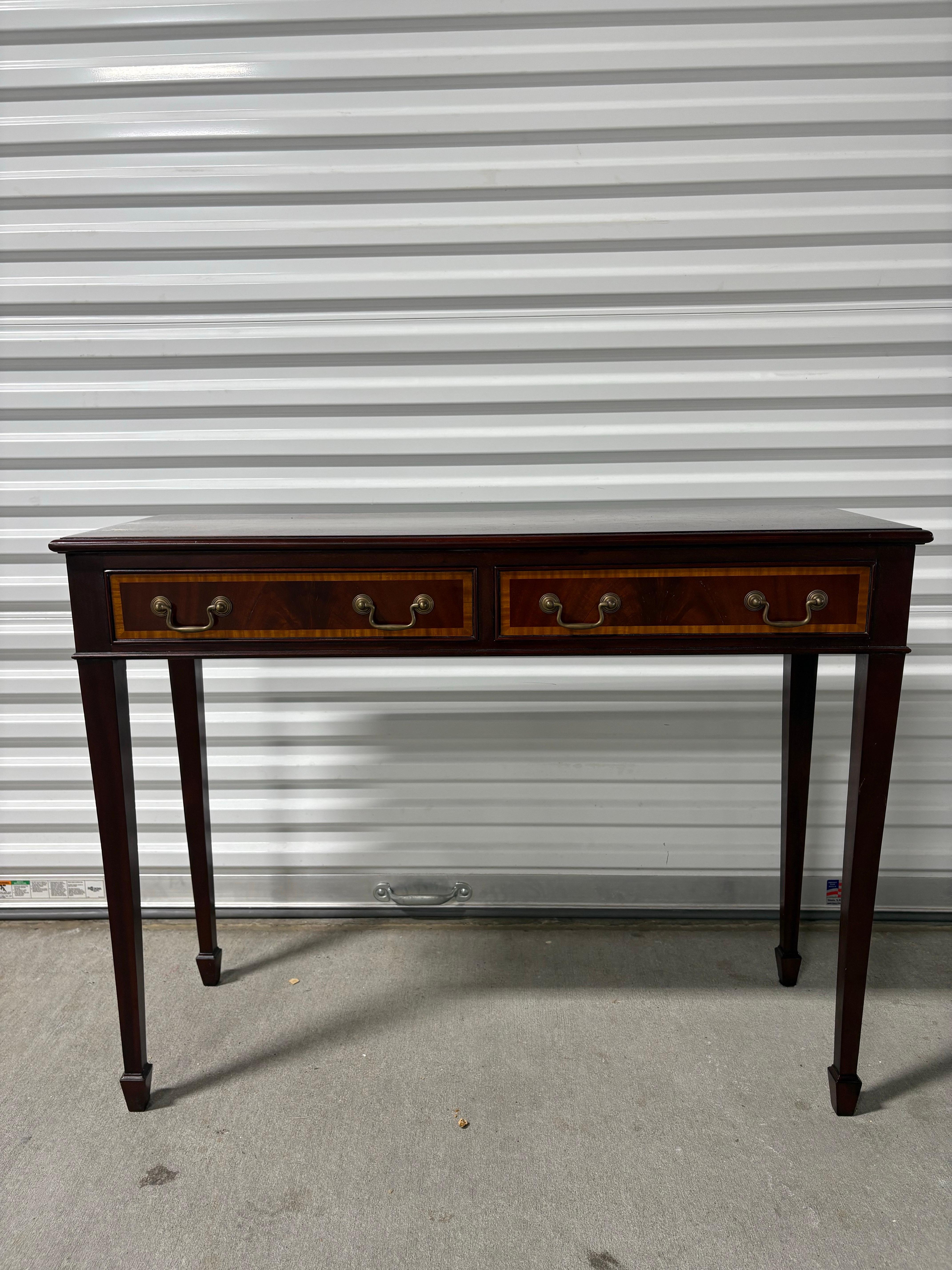 Inlaid Mahogany Hallway or Console Table with Two Drawers, 20th Century For Sale 1