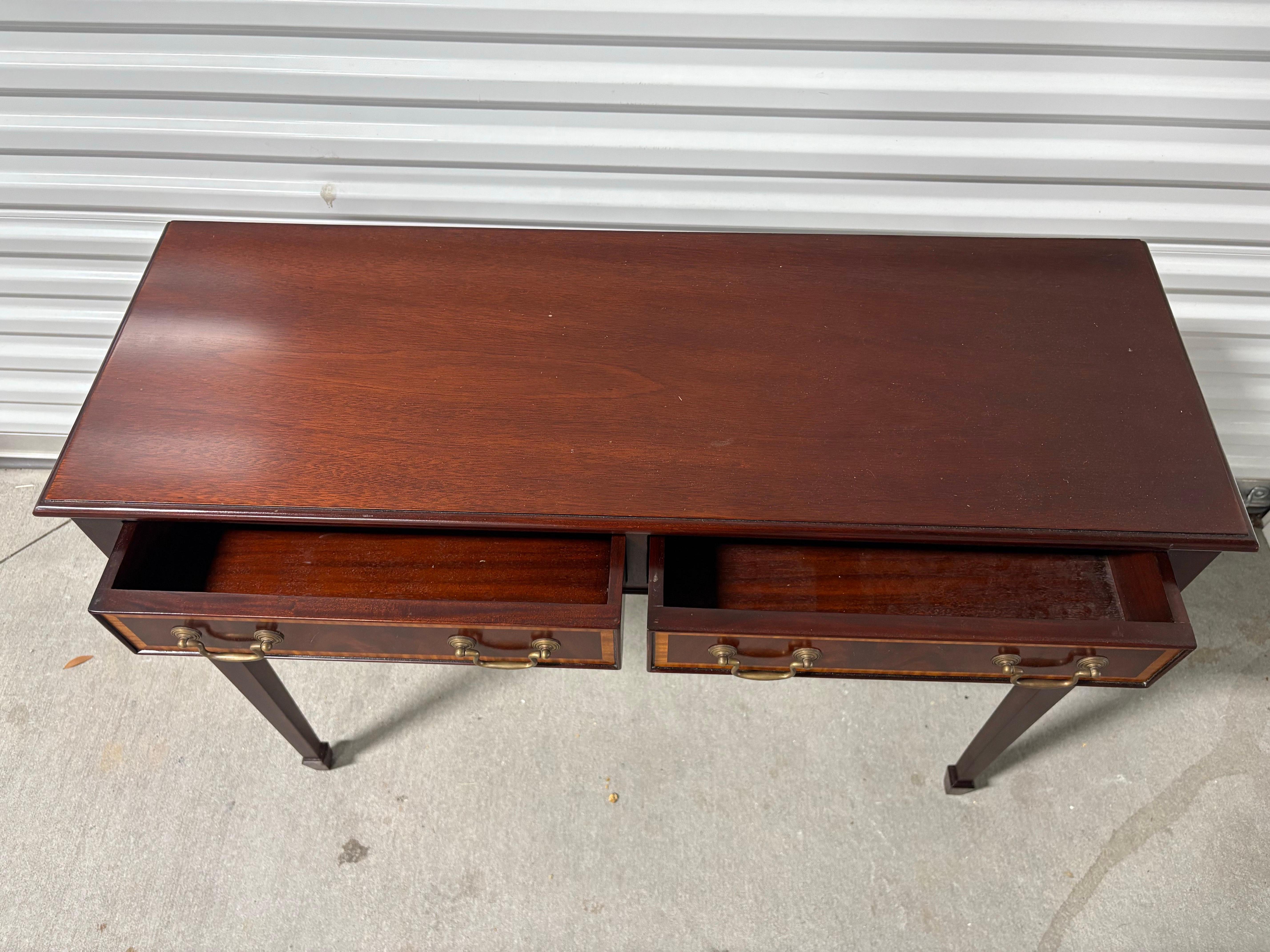 Inlaid Mahogany Hallway or Console Table with Two Drawers, 20th Century For Sale 3