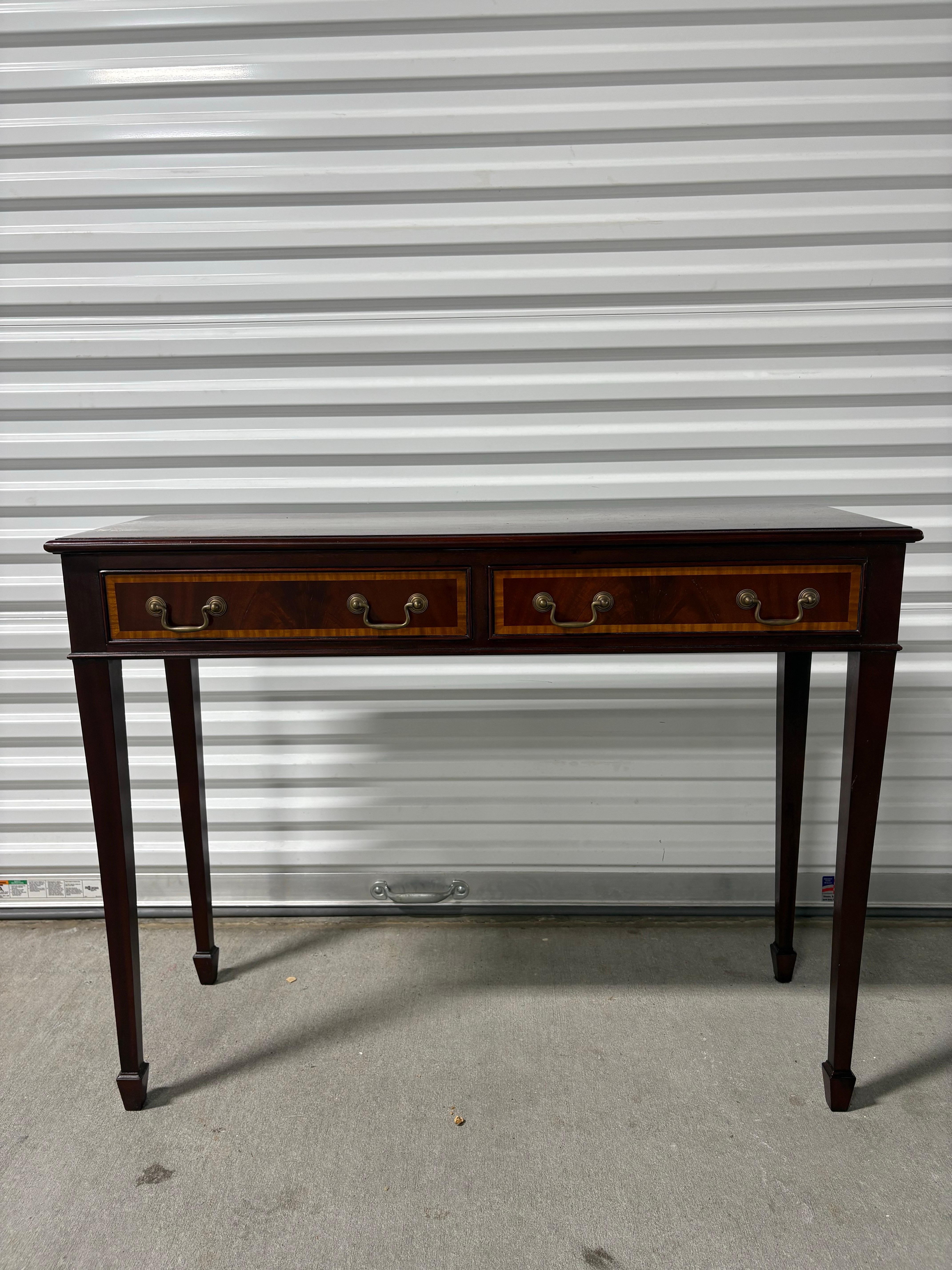 Inlaid Mahogany Hallway or Console Table with Two Drawers, 20th Century For Sale