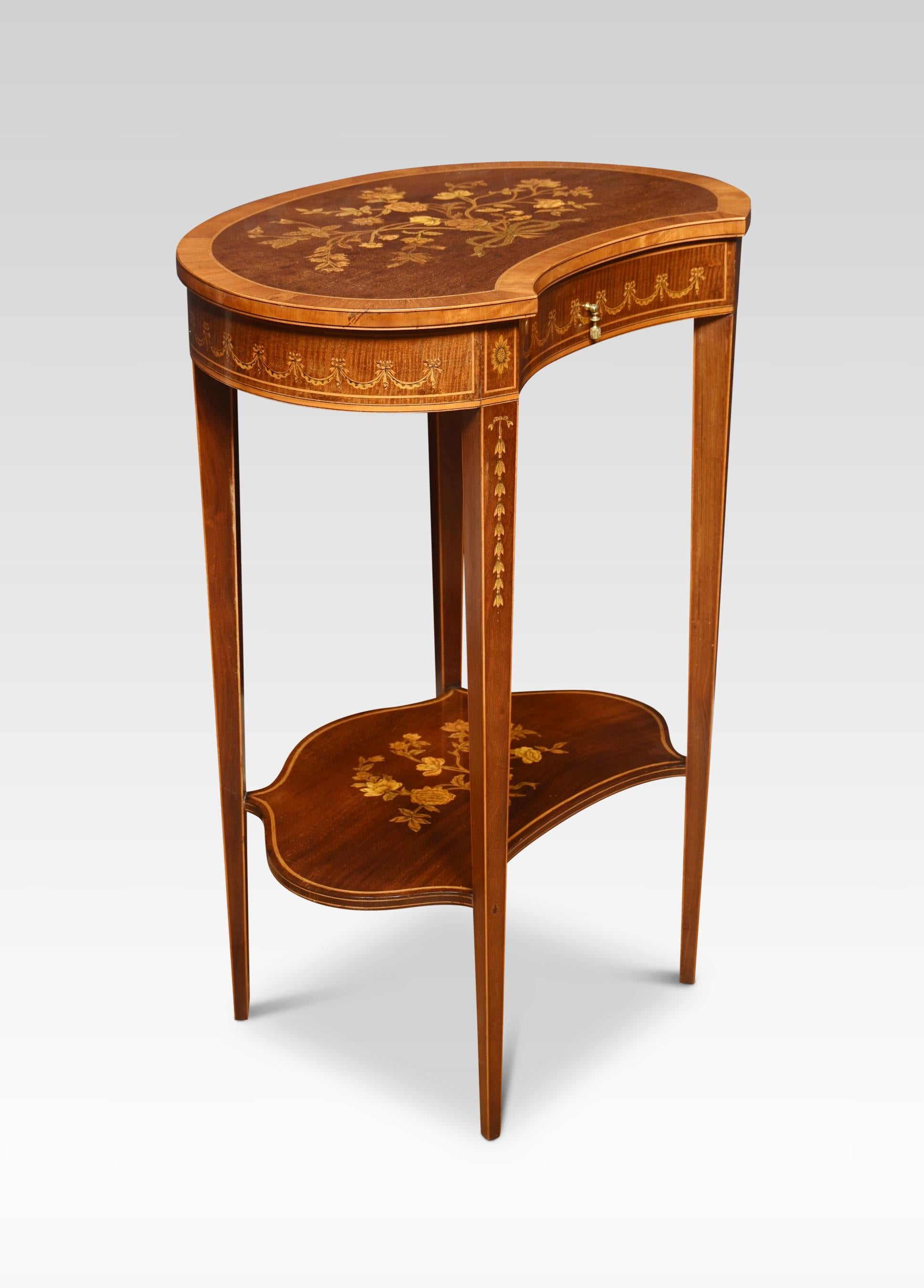 Wood Inlaid Mahogany Kidney-Shaped Side Table