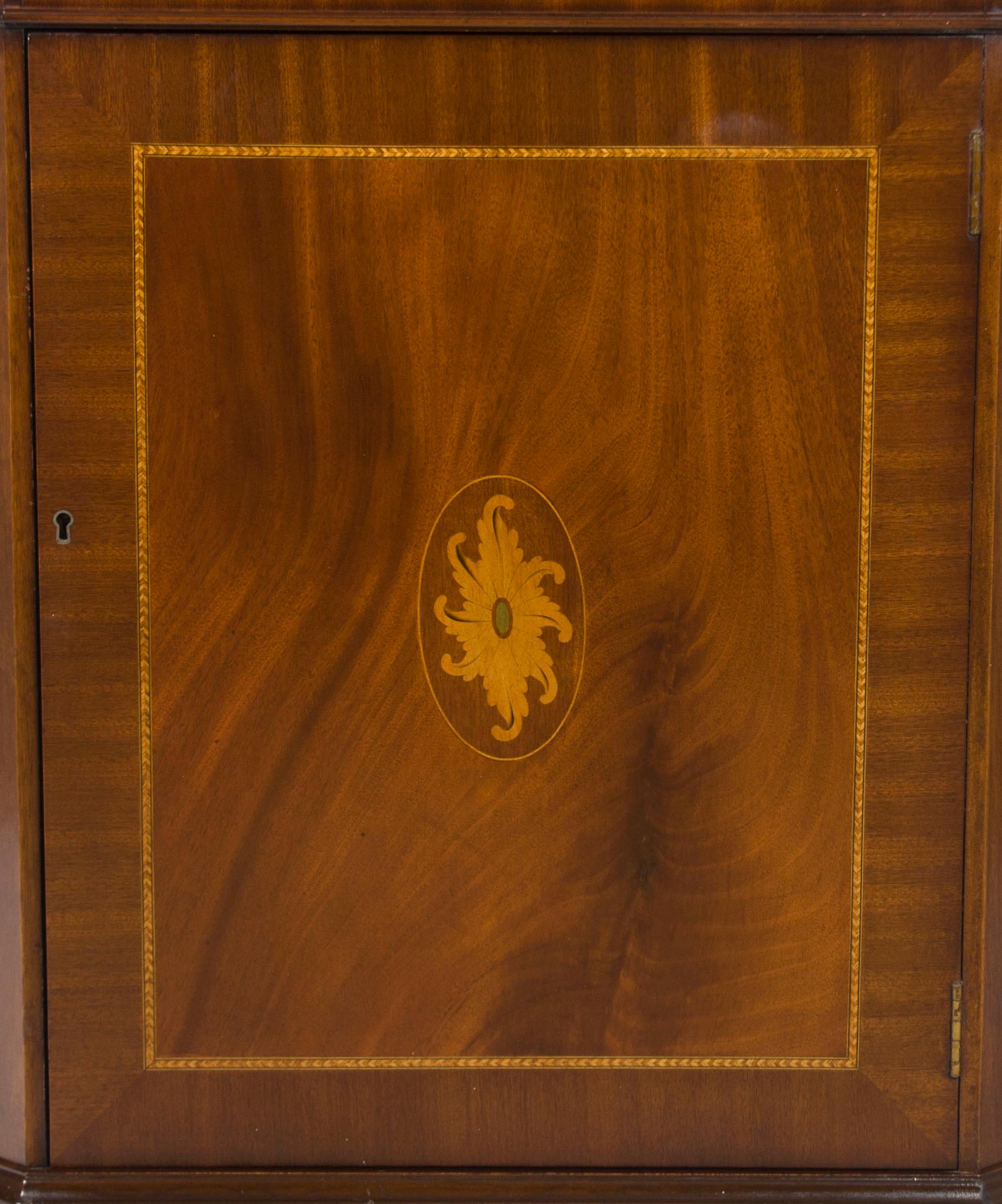Mid-20th Century Inlaid Mahogany Narrow Corner Cabinet Cupboard
