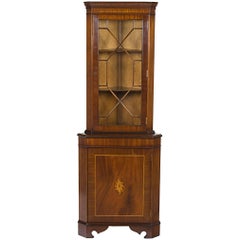 Vintage Inlaid Mahogany Narrow Corner Cabinet Cupboard