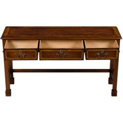 Inlaid Mahogany Narrow Three-Drawer Chippendale Style Sofa Table Console