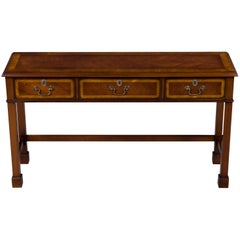Inlaid Mahogany Narrow Three-Drawer Chippendale Style Sofa Table Console