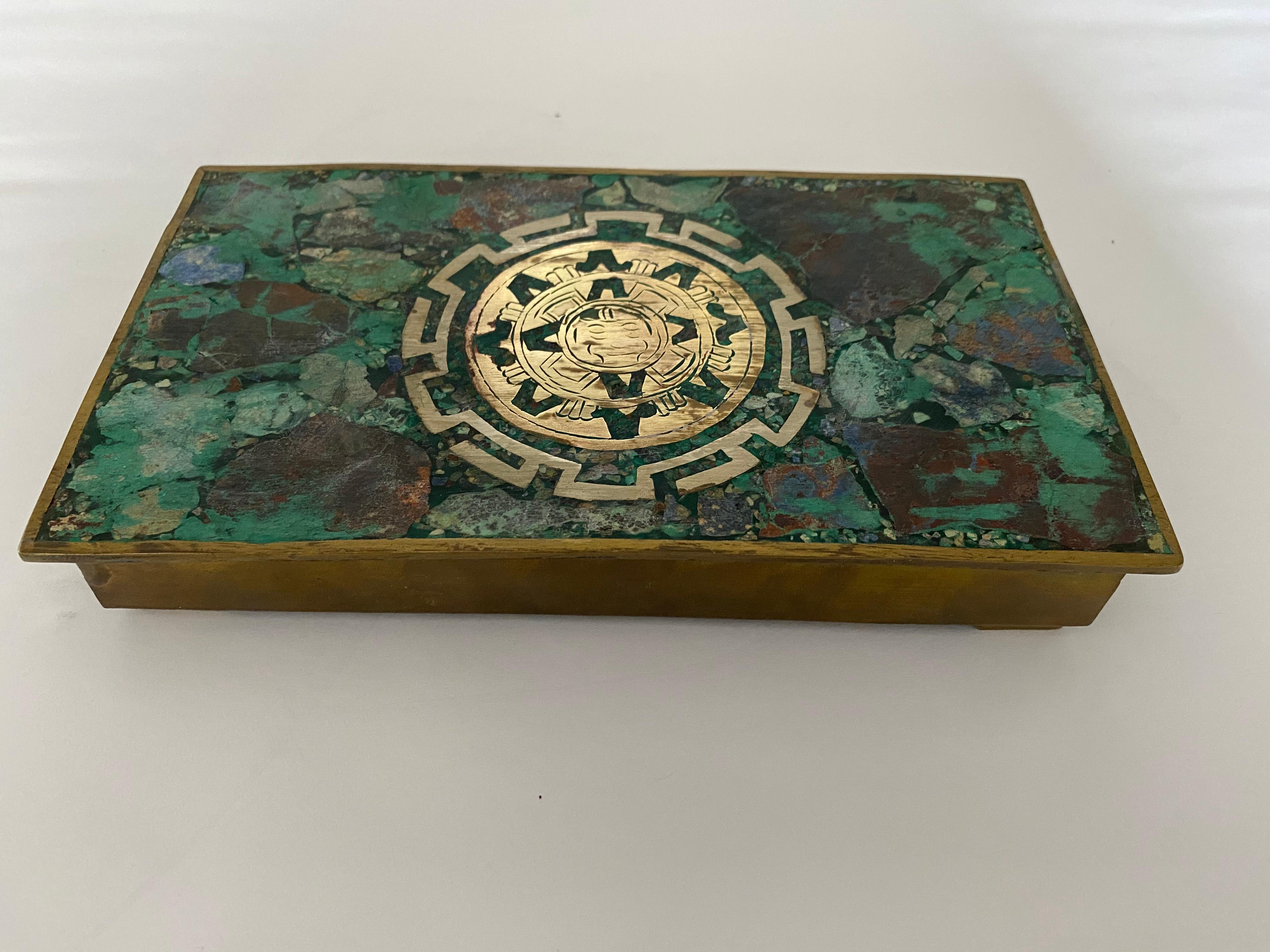 Mid-20th Century Inlaid Malachite and Rosewood Cigar Box, Los Castillos Style, 1950s