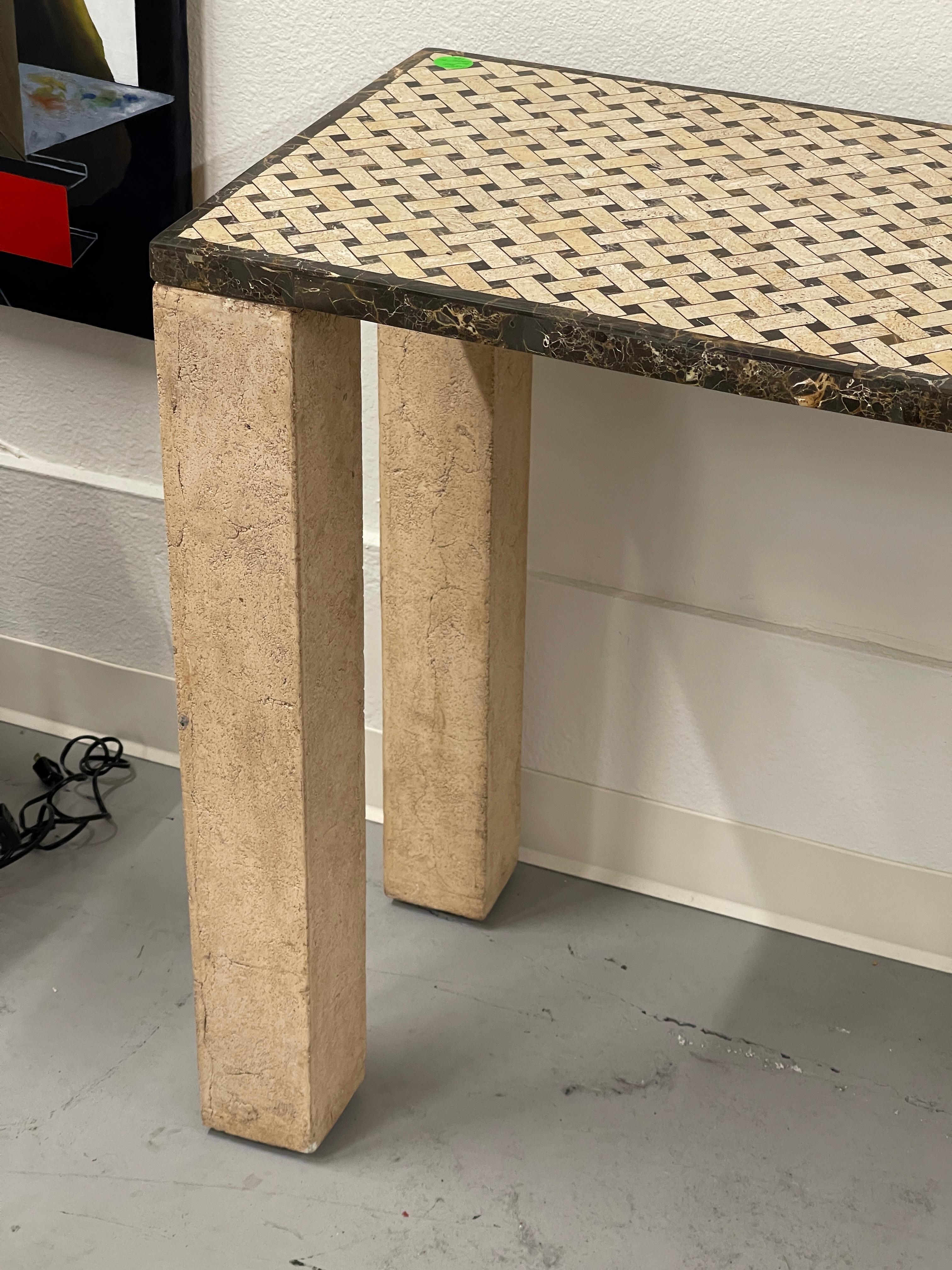 Hand-Crafted Inlaid Marble Top Console Table