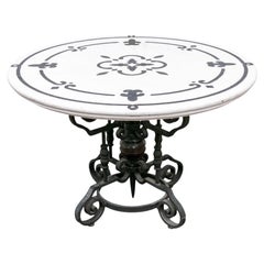 Inlaid Marble Top Scrolled Iron Center Table
