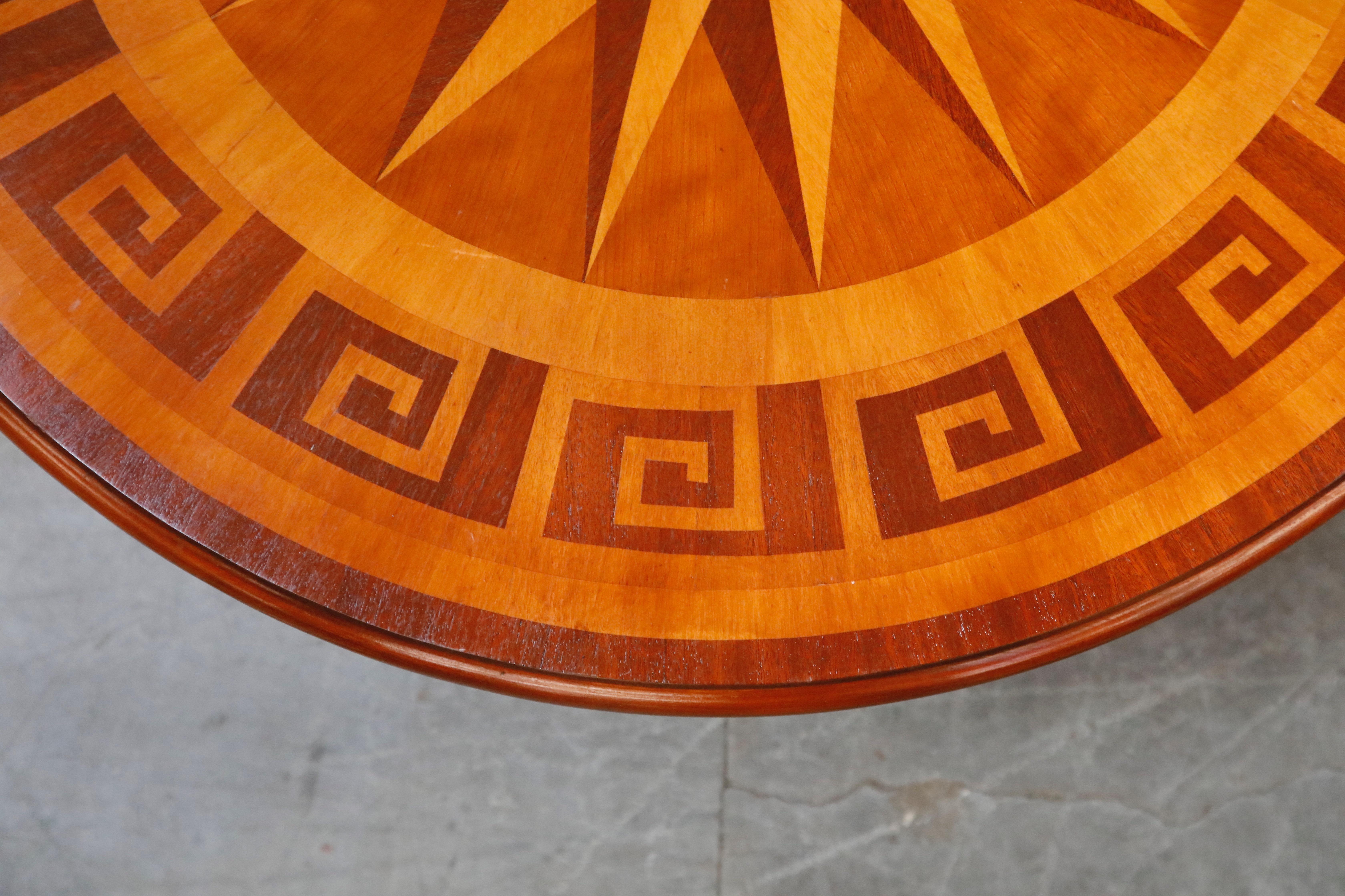 Inlaid Marquetry Dining Table on Chrome Base with Greek Key and Nautical Motifs 2