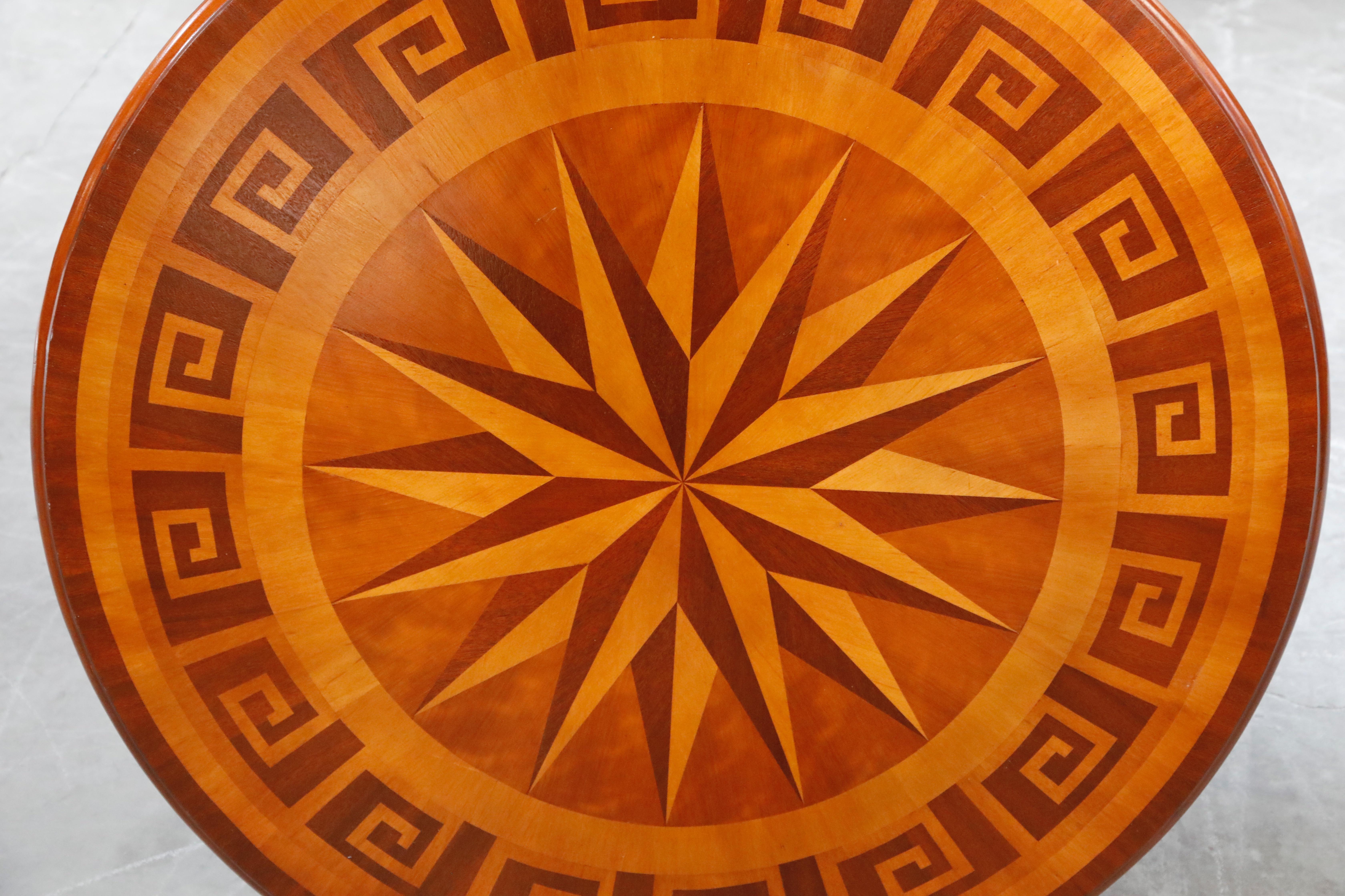 Inlaid Marquetry Dining Table on Chrome Base with Greek Key and Nautical Motifs 3