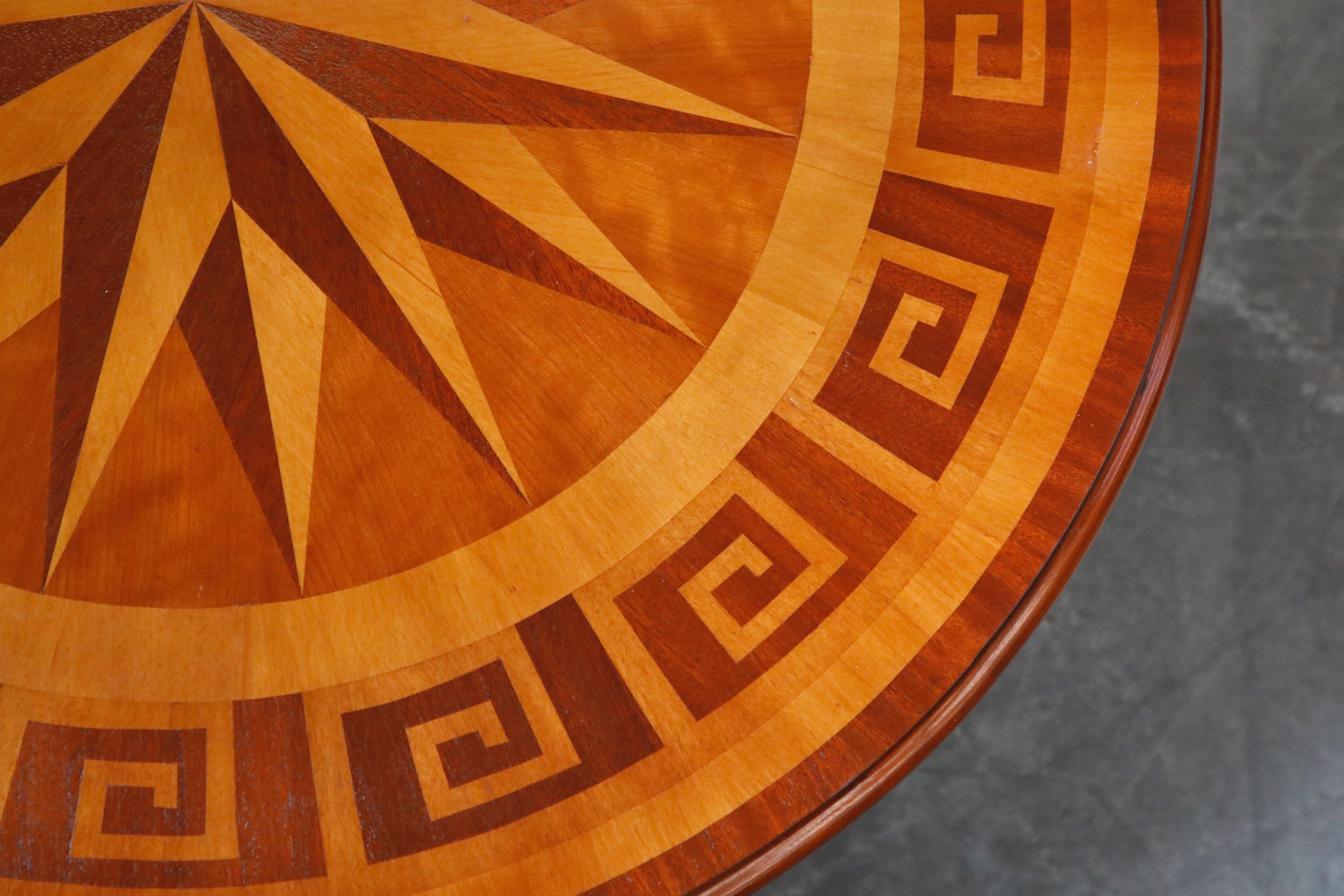 Inlaid Marquetry Dining Table on Chrome Base with Greek Key and Nautical Motifs 6