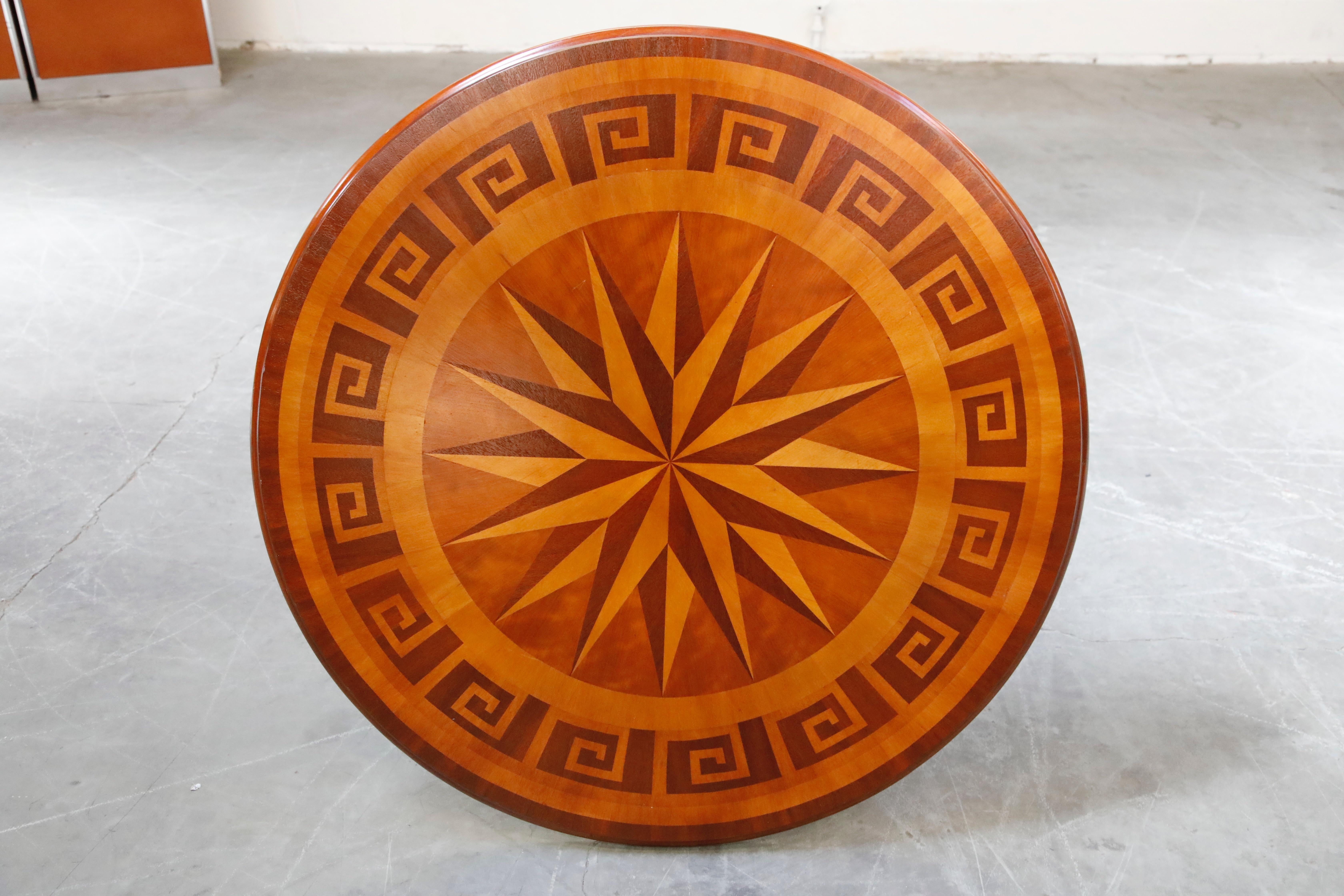 Inlaid Marquetry Dining Table on Chrome Base with Greek Key and Nautical Motifs 9