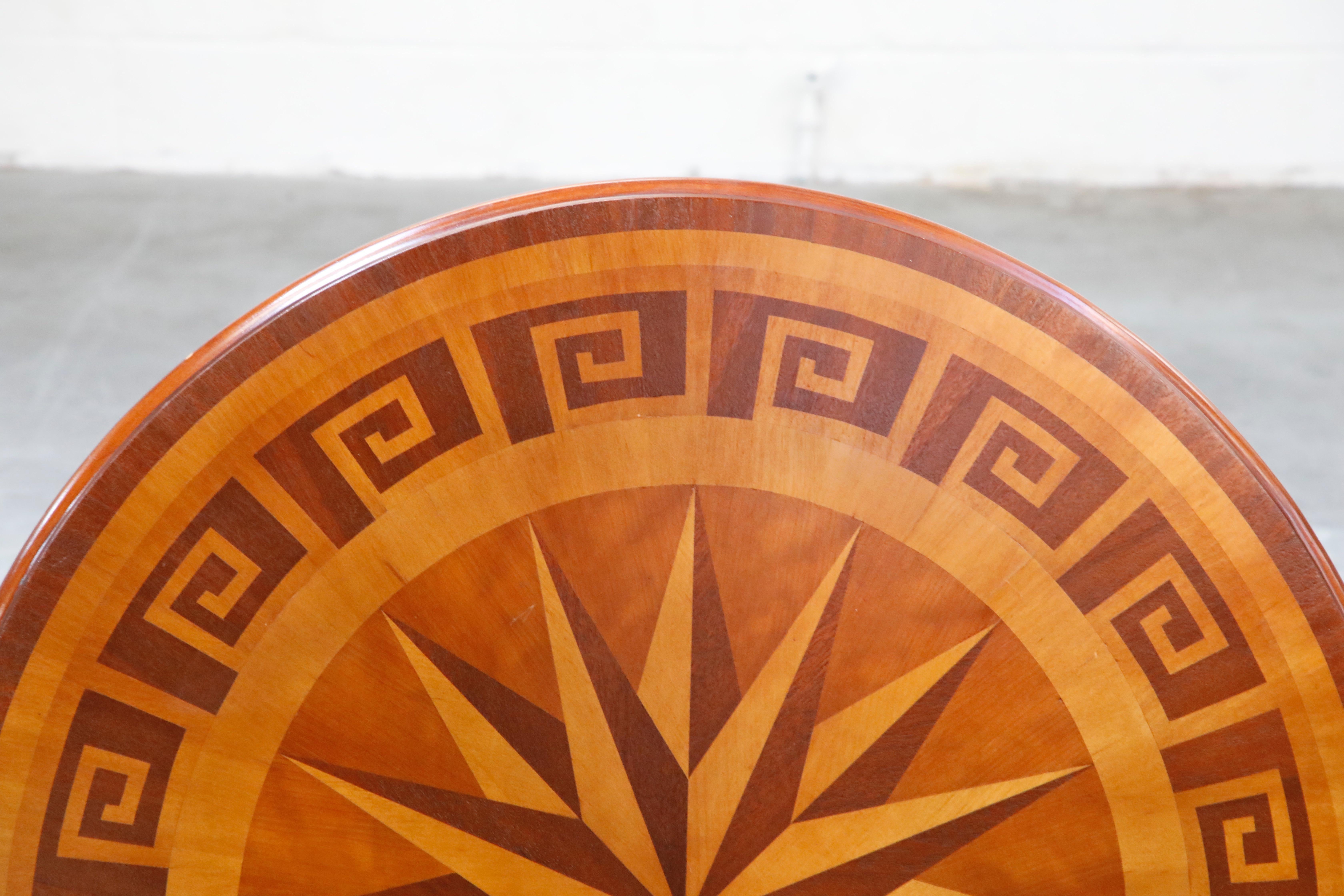 Inlaid Marquetry Dining Table on Chrome Base with Greek Key and Nautical Motifs 1