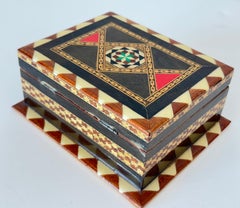 Inlaid Marquetry Jewelry Box, Walnut Wood, Moorish Style, Spain, 1940