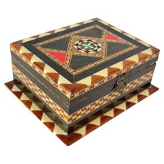 Inlaid Marquetry Jewelry Box, Walnut Wood, Moorish Style, Spain, 1940