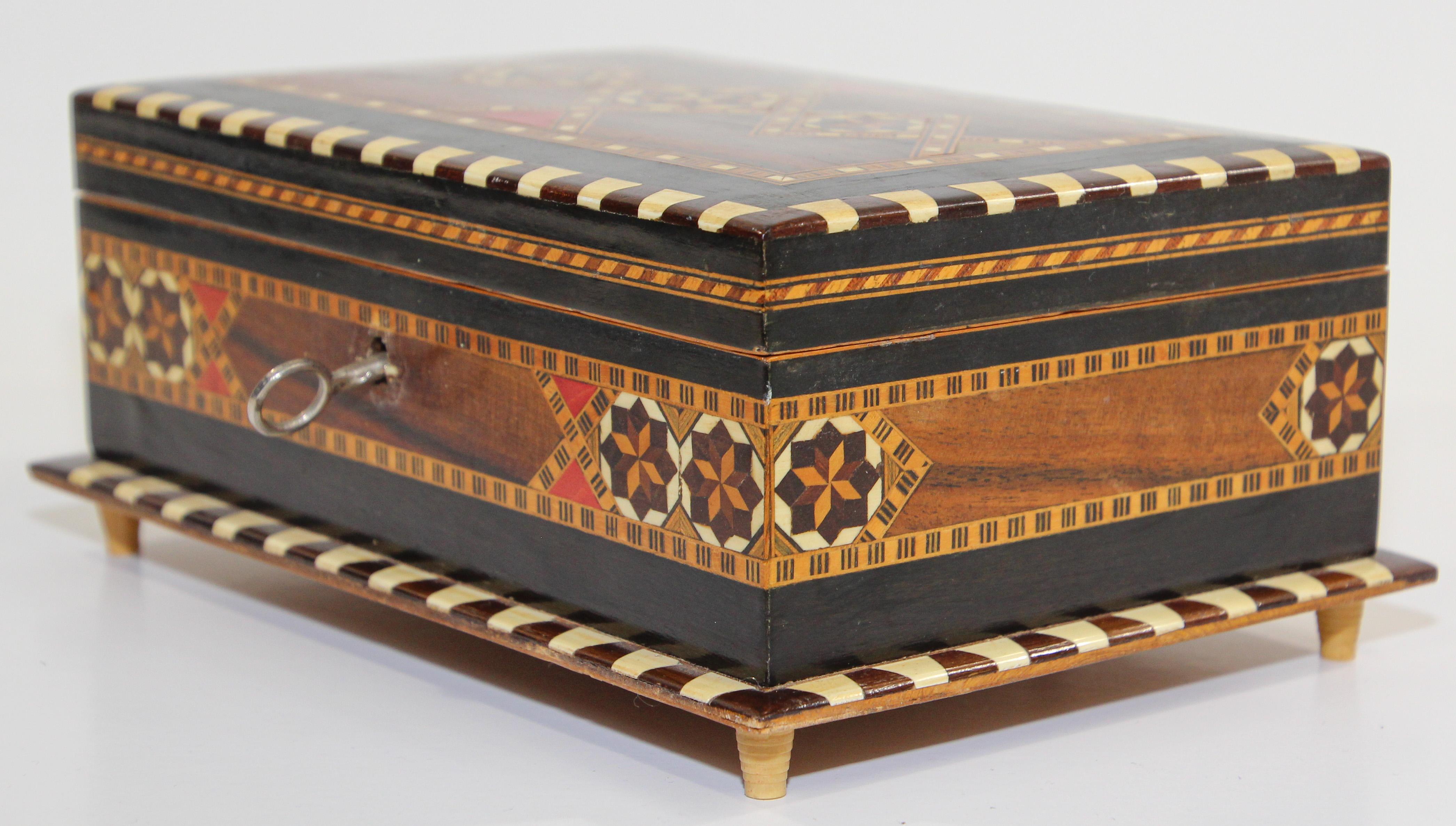 Inlaid Marquetry Jewelry Footed Box Granada Spain 2