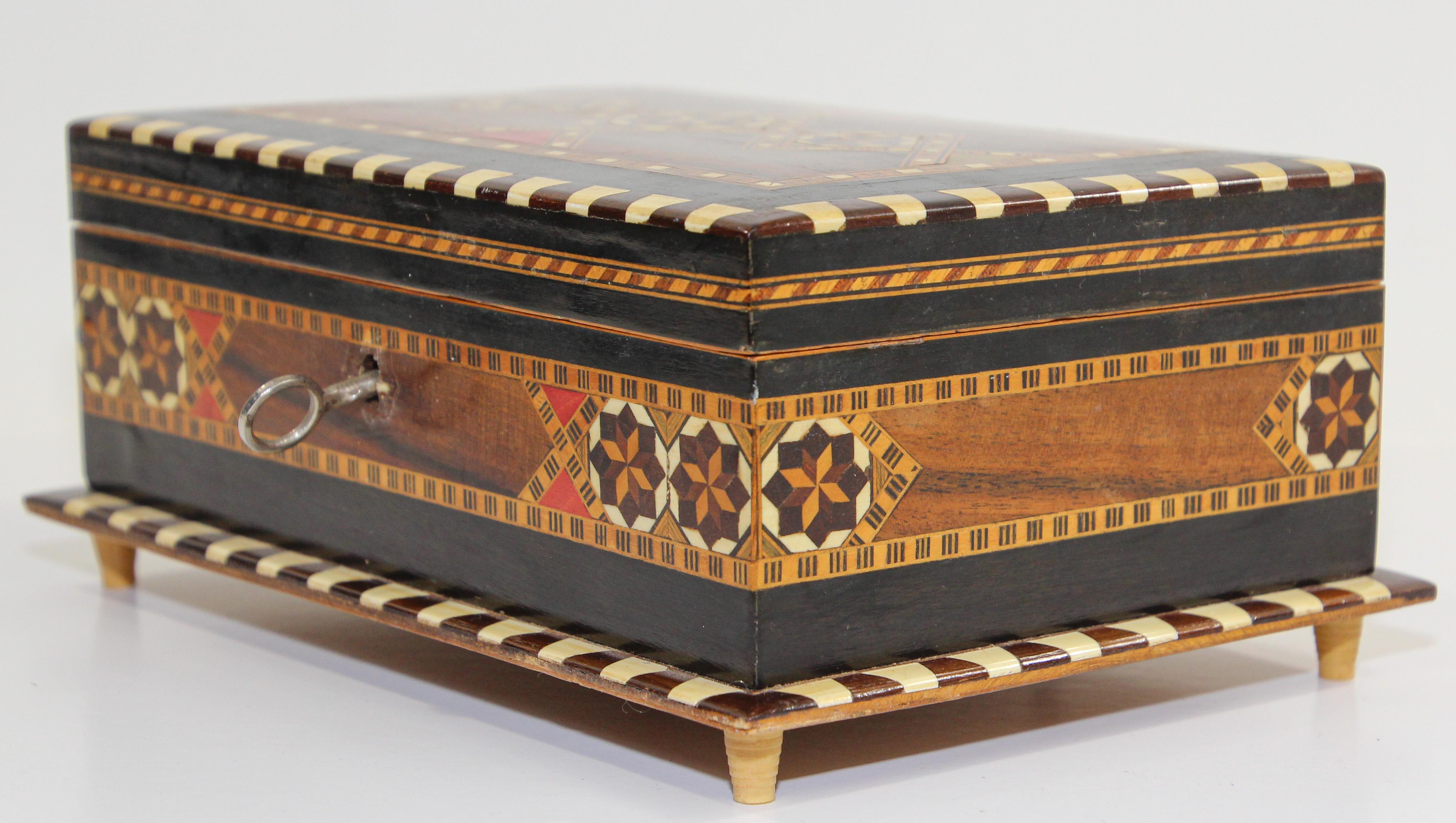Inlaid Marquetry Jewelry Footed Box Granada Spain 3