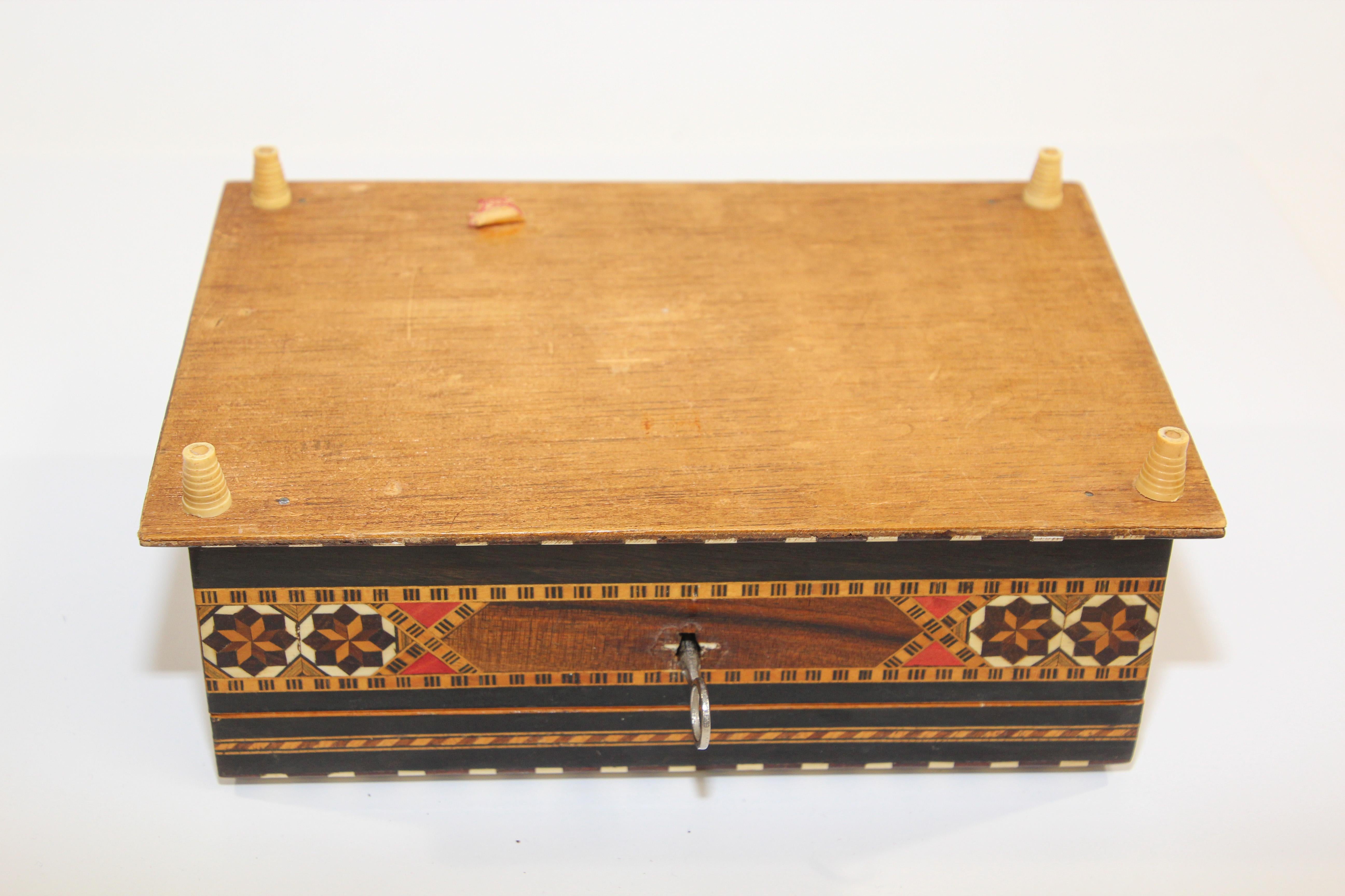 Inlaid Marquetry Jewelry Footed Box Granada Spain 7
