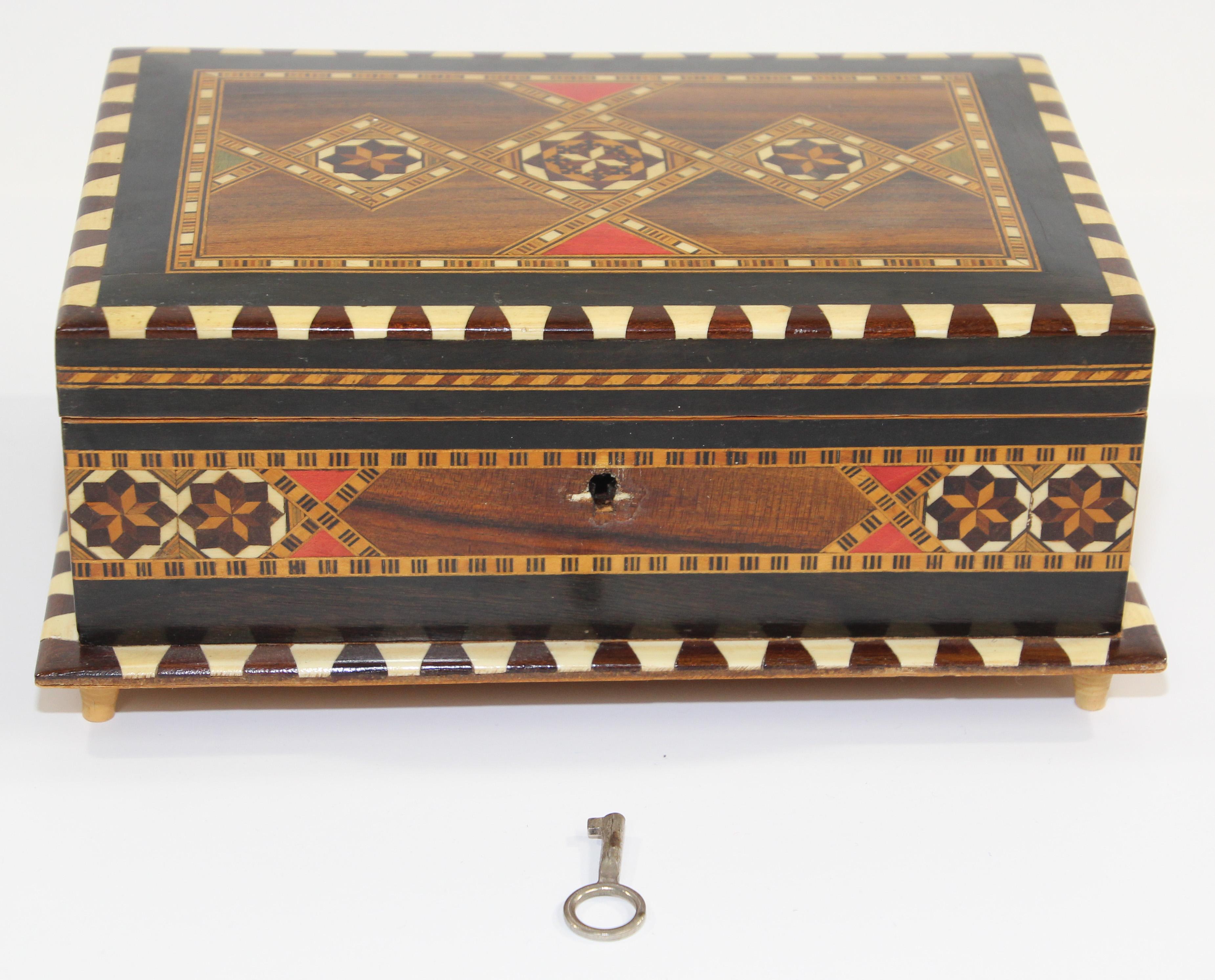 Moorish Inlaid Marquetry Jewelry Footed Box Granada Spain