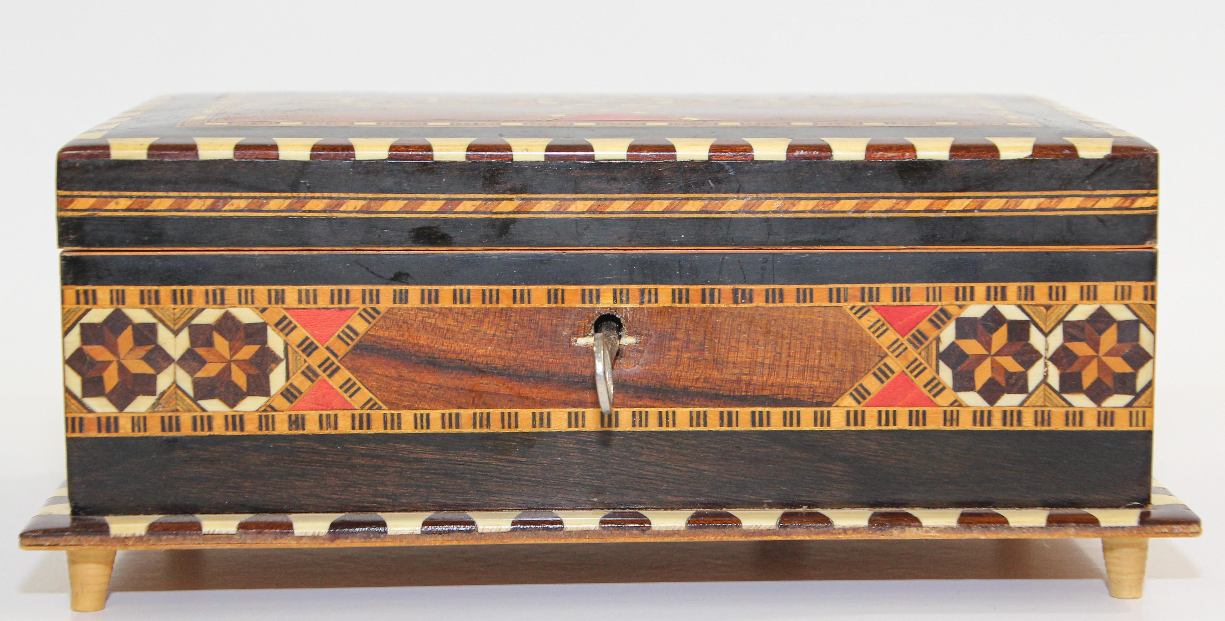 Spanish Inlaid Marquetry Jewelry Footed Box Granada Spain