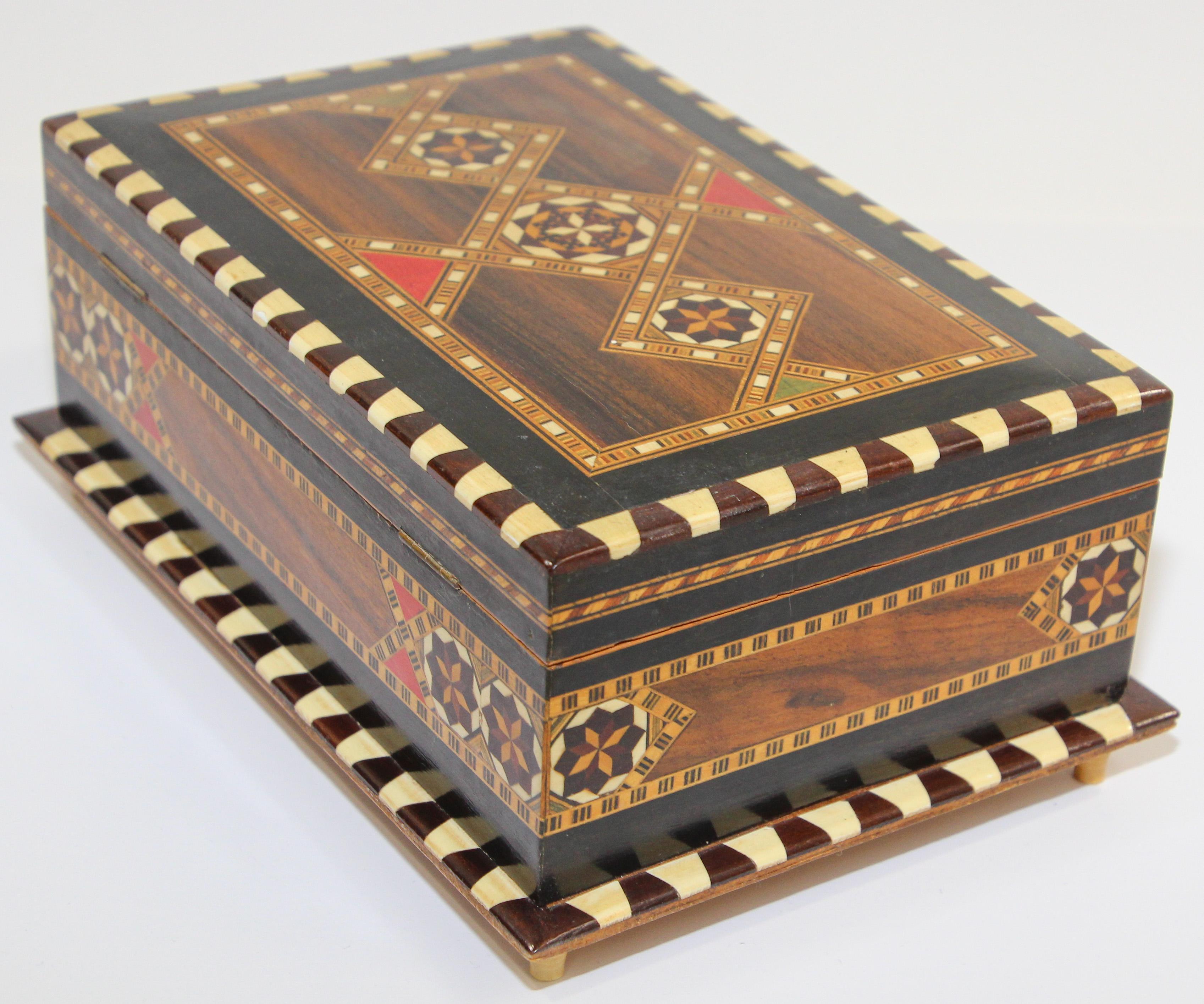 Inlay Inlaid Marquetry Jewelry Footed Box Granada Spain