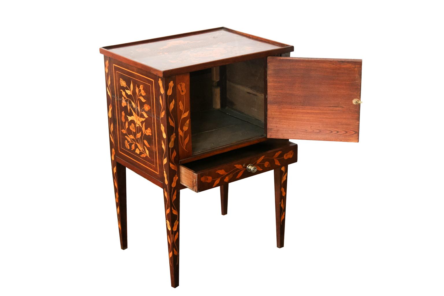 Dutch Inlaid Marquetry One-Drawer Commode For Sale