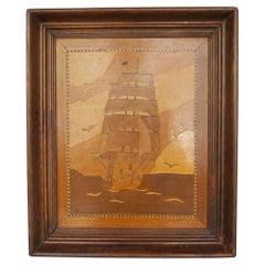 Vintage Inlaid Marquetry Picture of a Sailboat