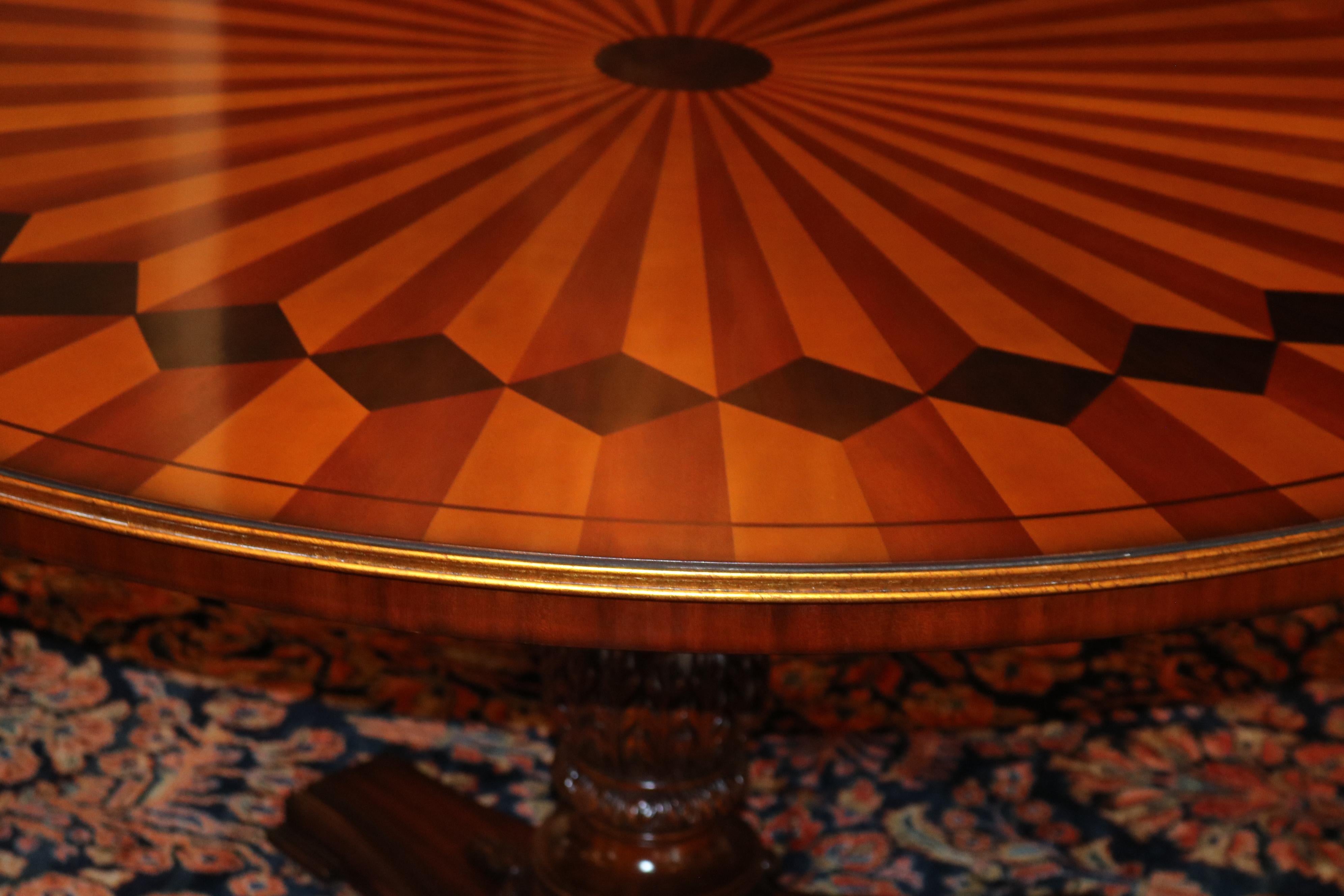 Inlaid Mixed Wood & Gilt Italian Style Ornate Center Dining Table  For Sale 5