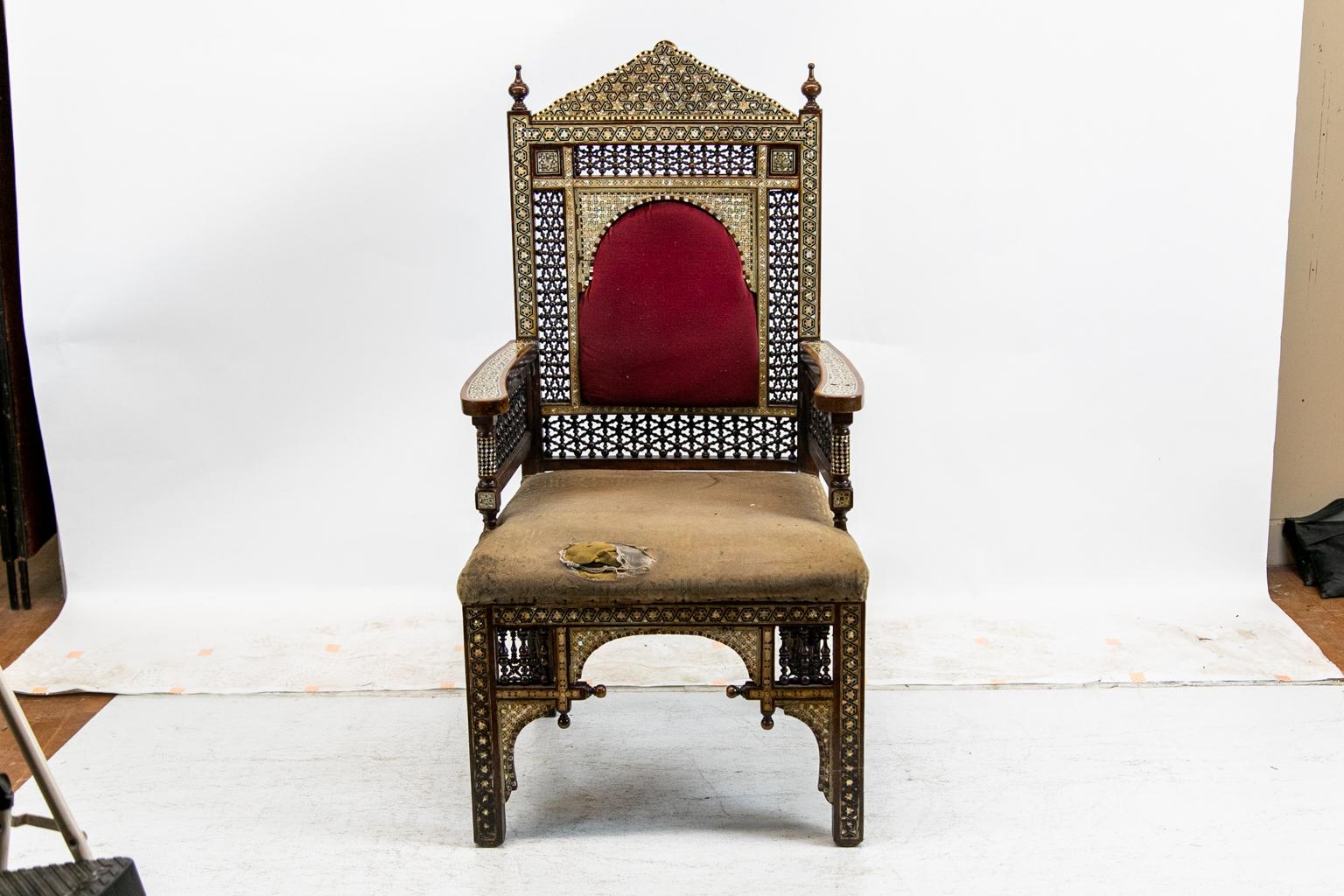 Inlaid Moroccan Armchair In Good Condition For Sale In Wilson, NC
