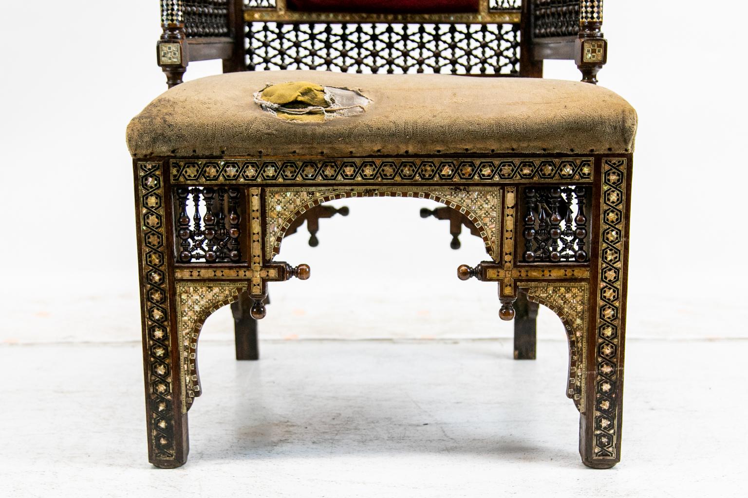 Late 19th Century Inlaid Moroccan Armchair For Sale