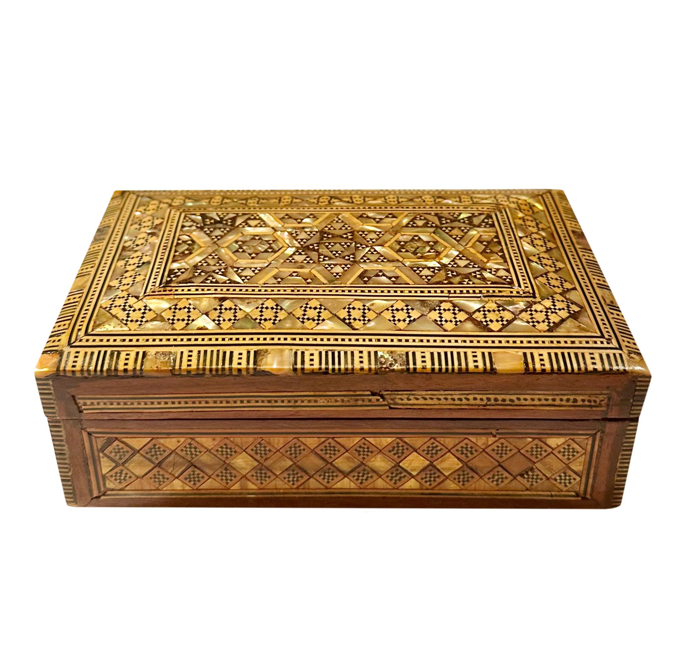 Wood Inlaid Mother Of Pearl Indian Box For Sale