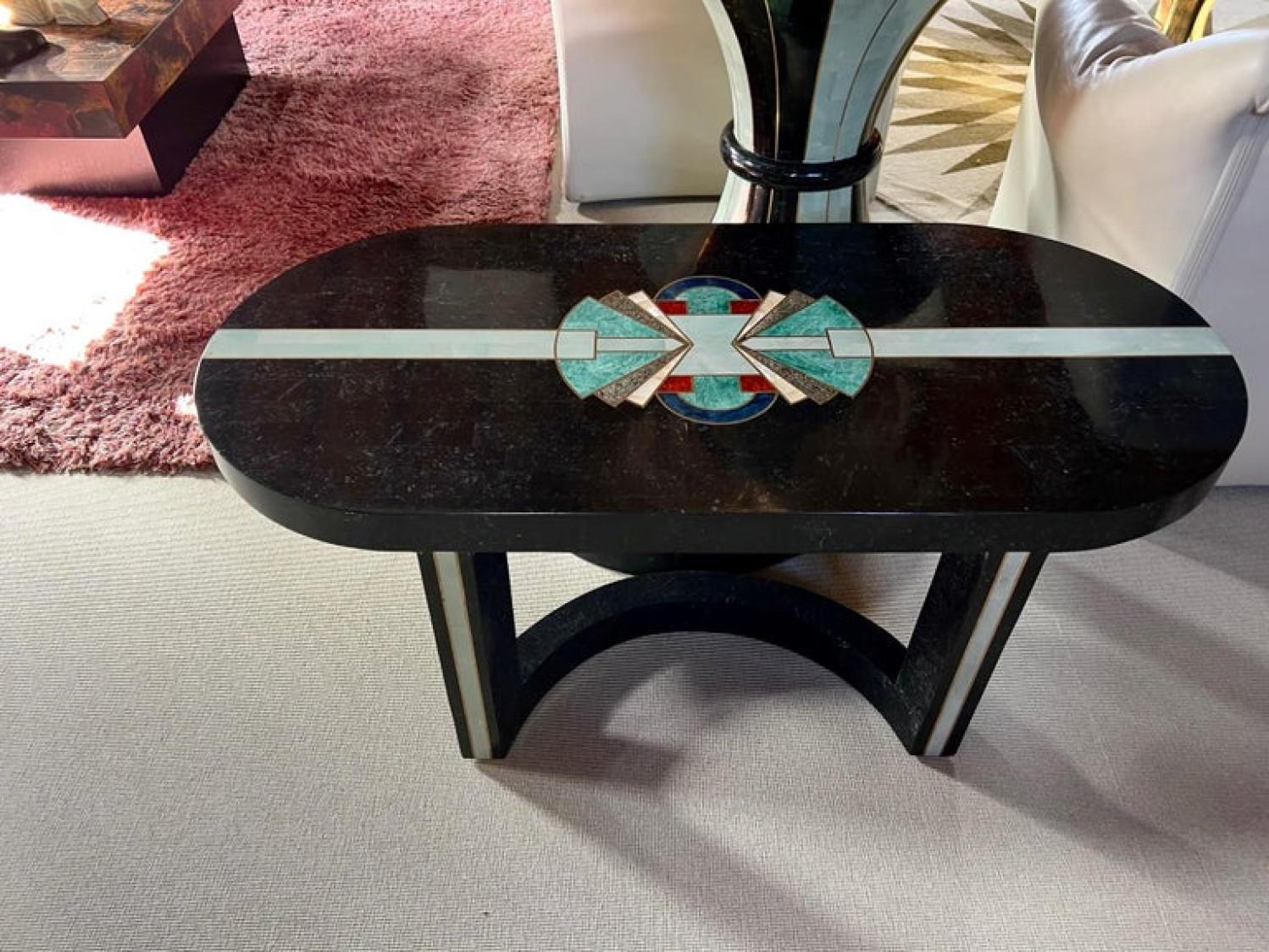 Late 20th Century Inlaid Natural Stone Coffee Table Art Deco Style, 1980s